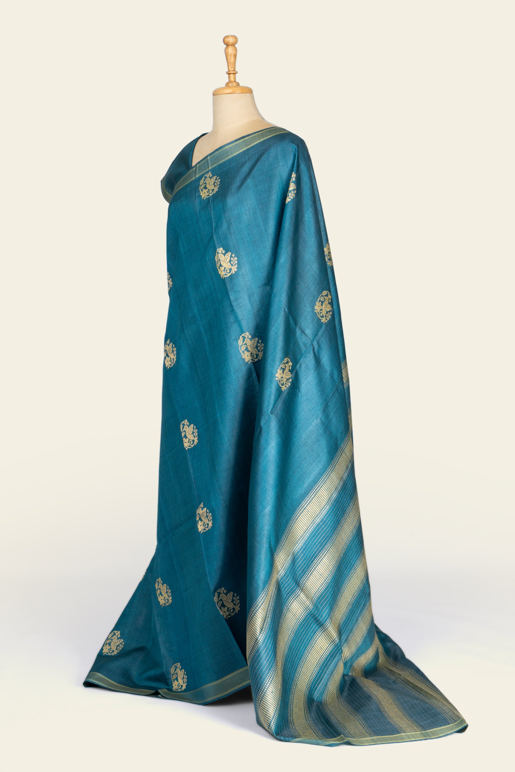 Cobalt Blue Chhattisgarh Pure Tussar Silk Saree