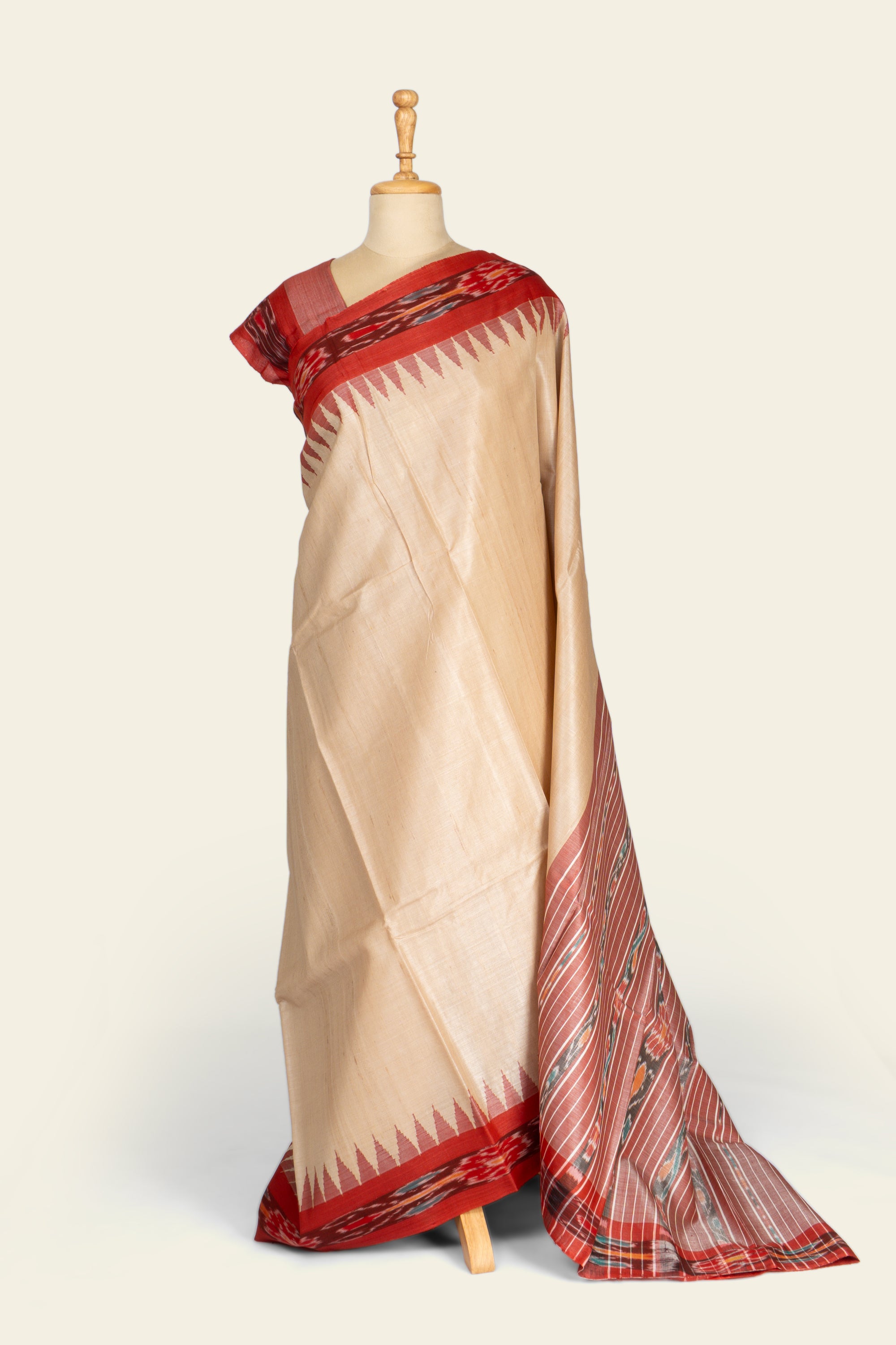 Beige Sambalpuri Border Chhattisgarh Pure Tussar Silk Saree