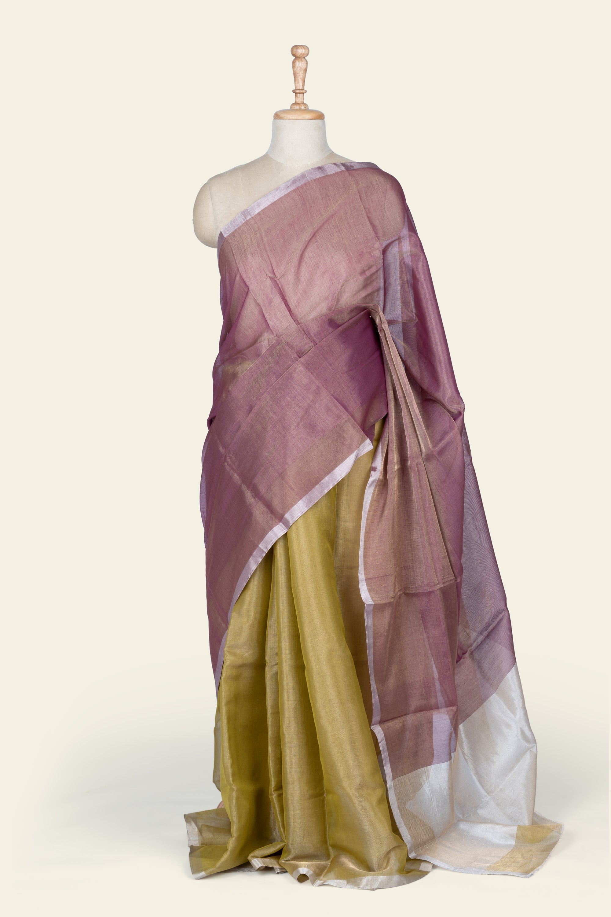 Shimmer Mauve and Olive Green Chanderi Tissue Saree