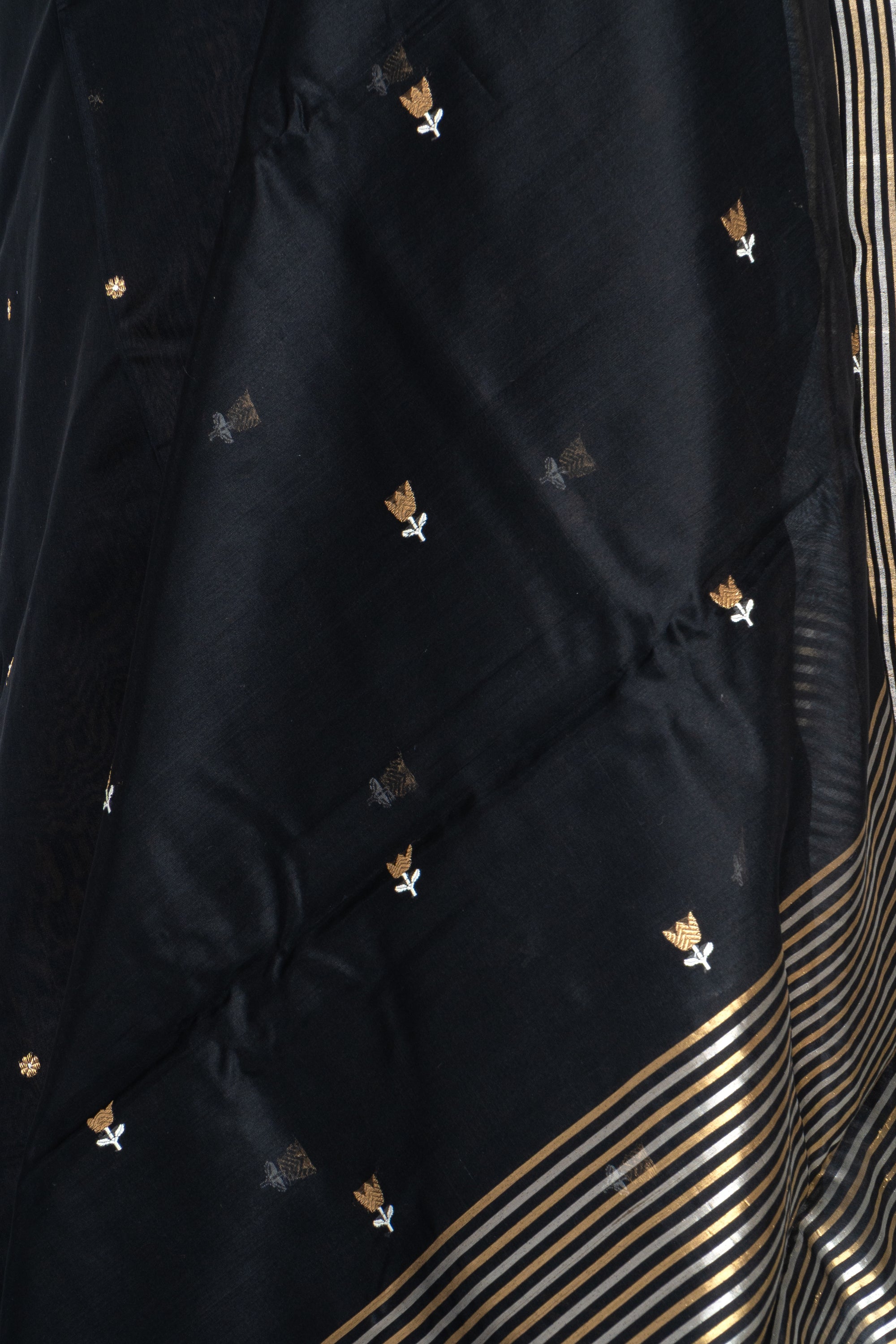 Black and Golden Chanderi Silk Cotton Saree