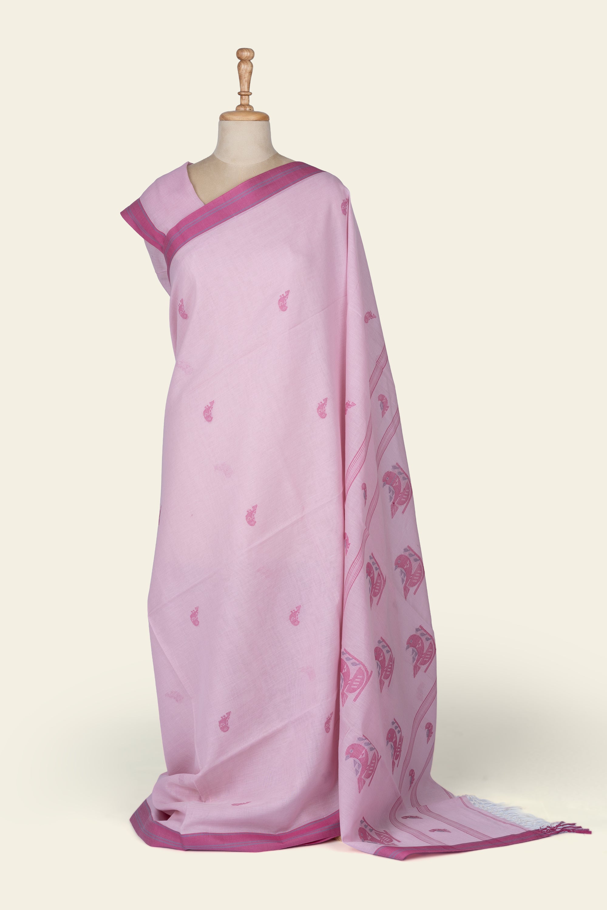 Light Pink Handwoven Jamdani Bengal Cotton Saree