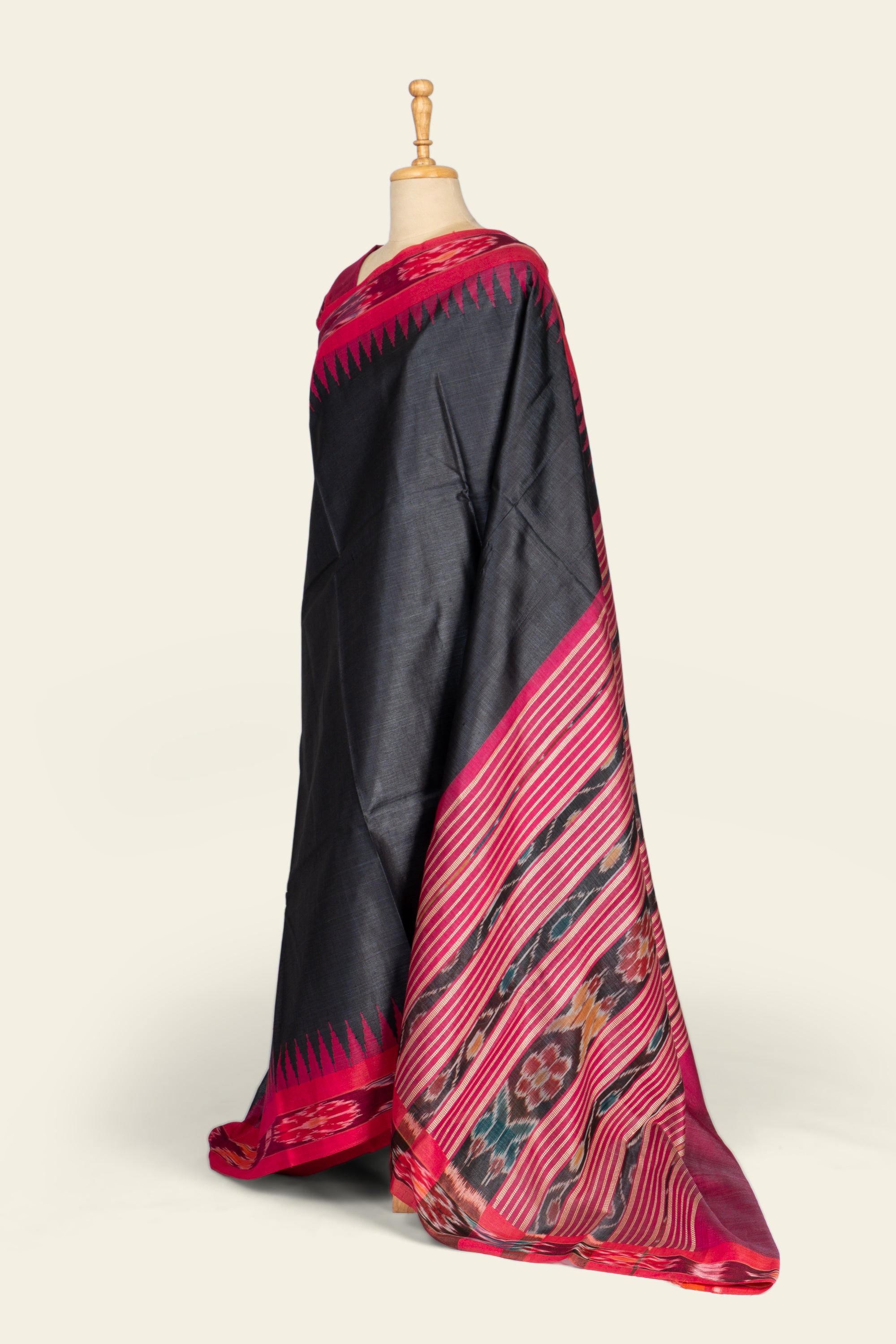 Black and Pink Sambalpuri Border Chhattisgarh Pure Tussar Silk Saree
