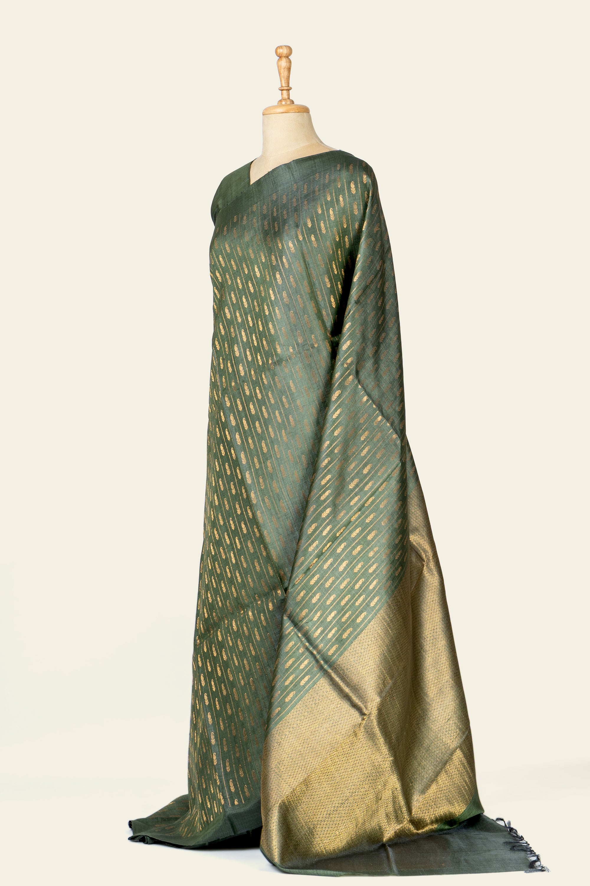 Mango leaf Green Chhattisgarh Pure Tussar Silk Saree