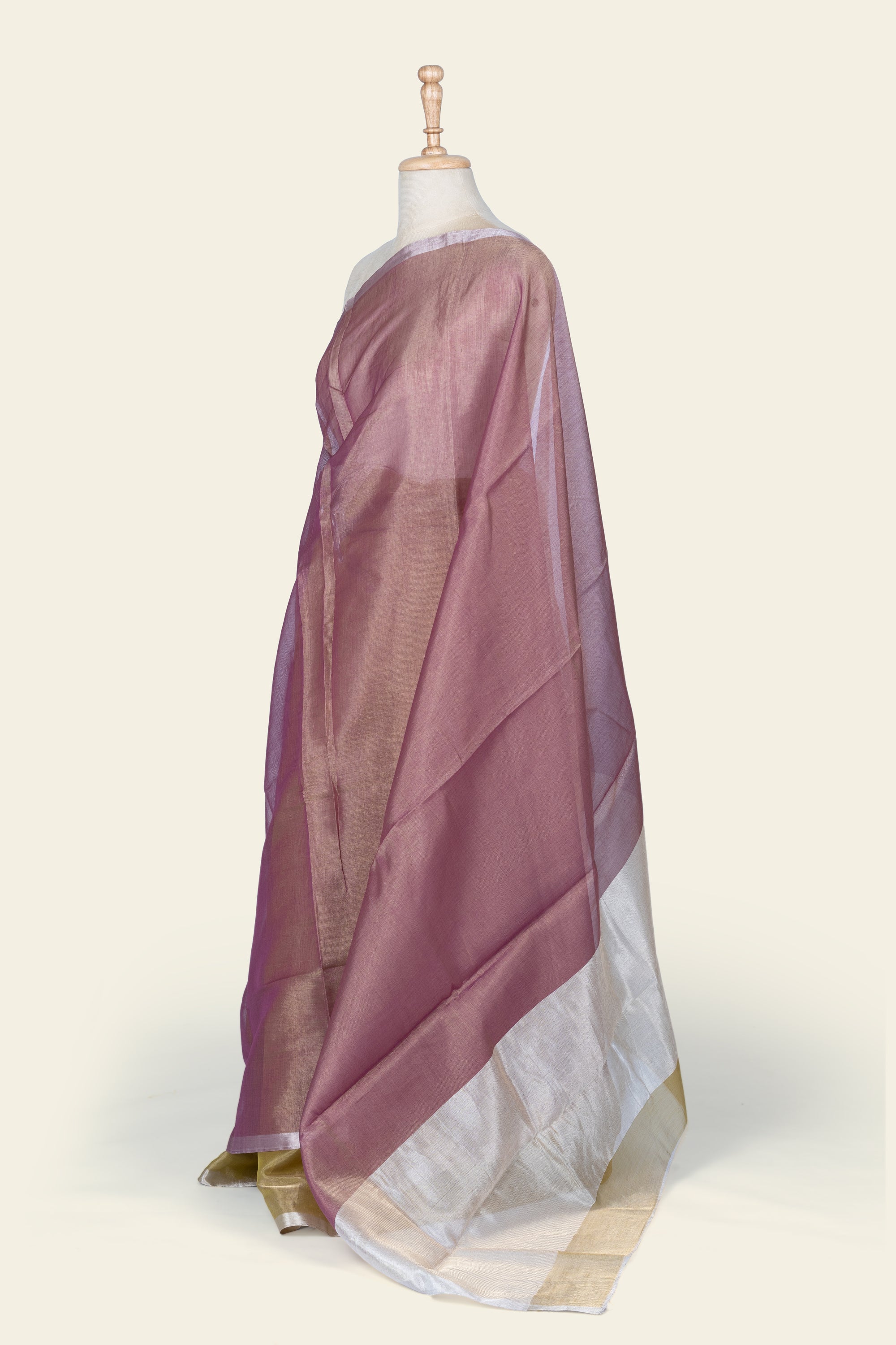 Shimmer Mauve and Olive Green Chanderi Tissue Saree