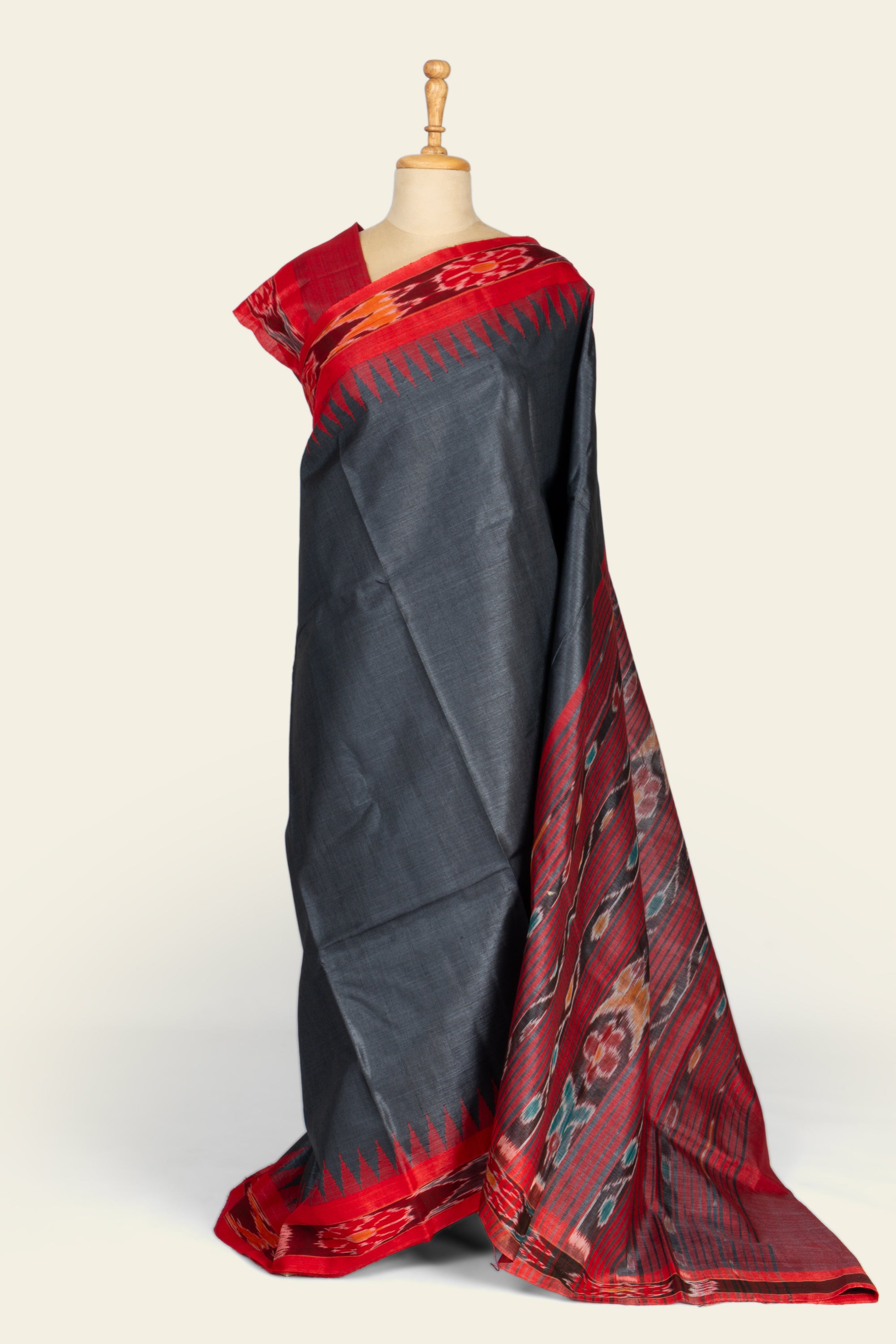 Black and Red Sambalpuri Border Chhattisgarh Pure Tussar Silk Saree