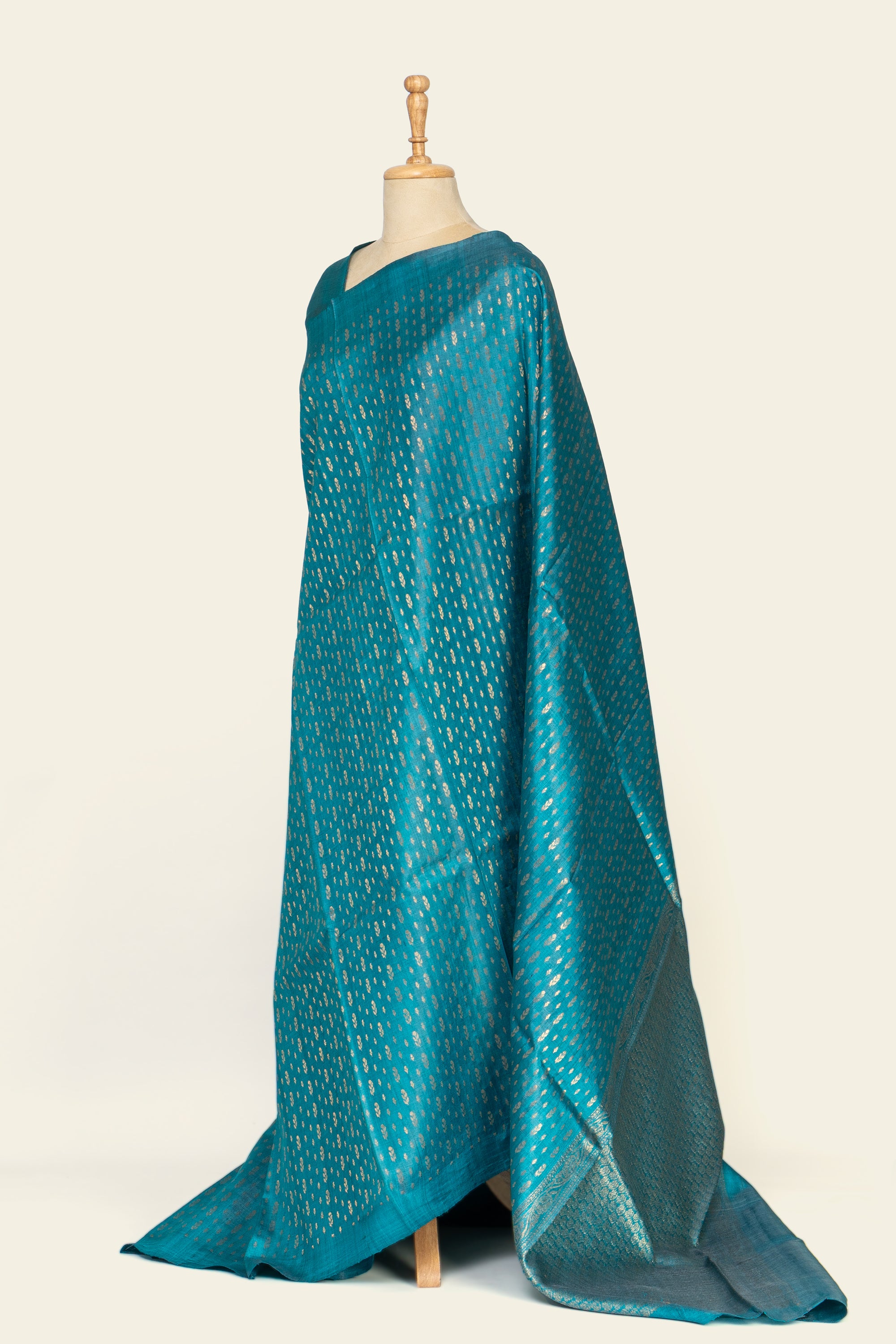 Turquoise Blue Chhattisgarh Pure Tussar Silk Saree