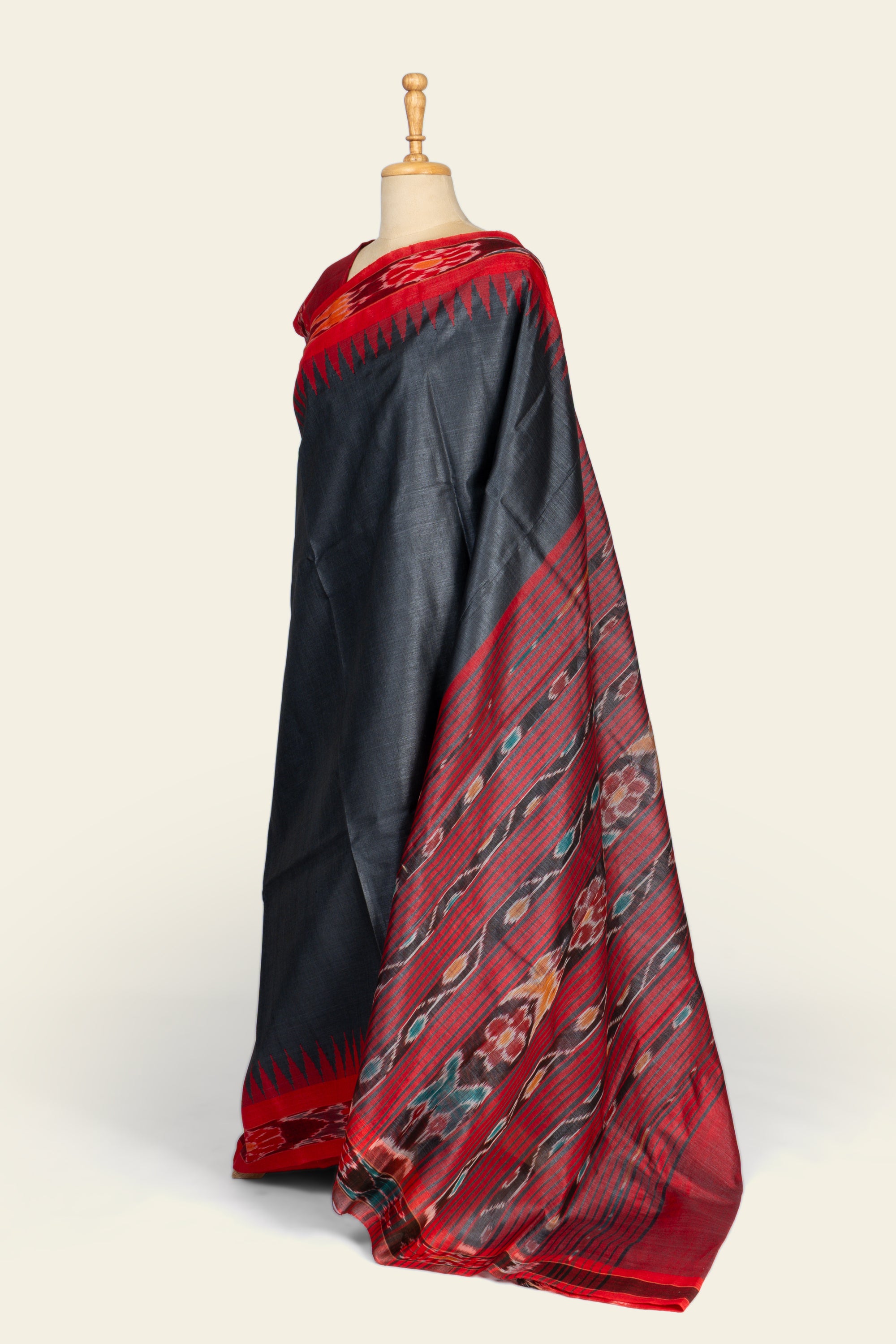 Black and Red Sambalpuri Border Chhattisgarh Pure Tussar Silk Saree