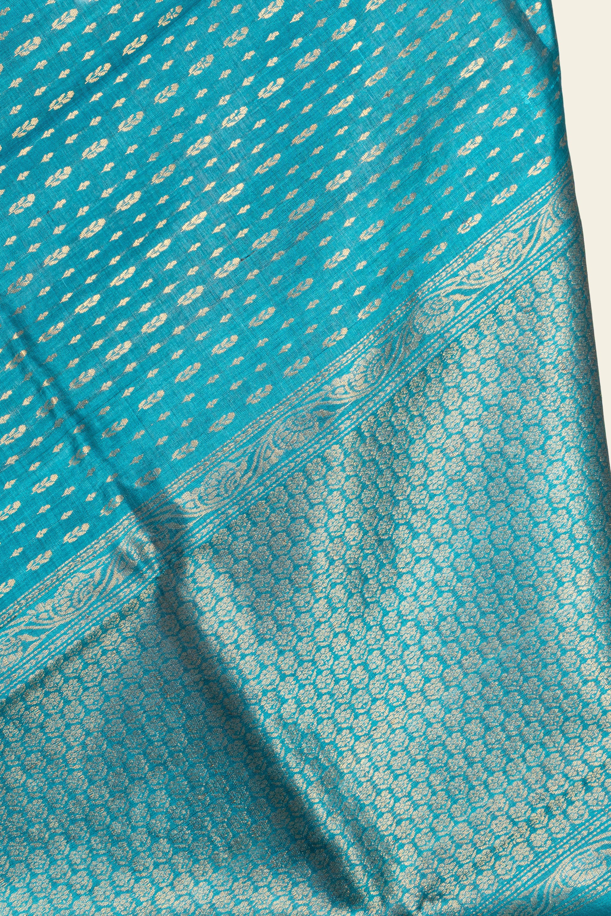 Turquoise Blue Chhattisgarh Pure Tussar Silk Saree
