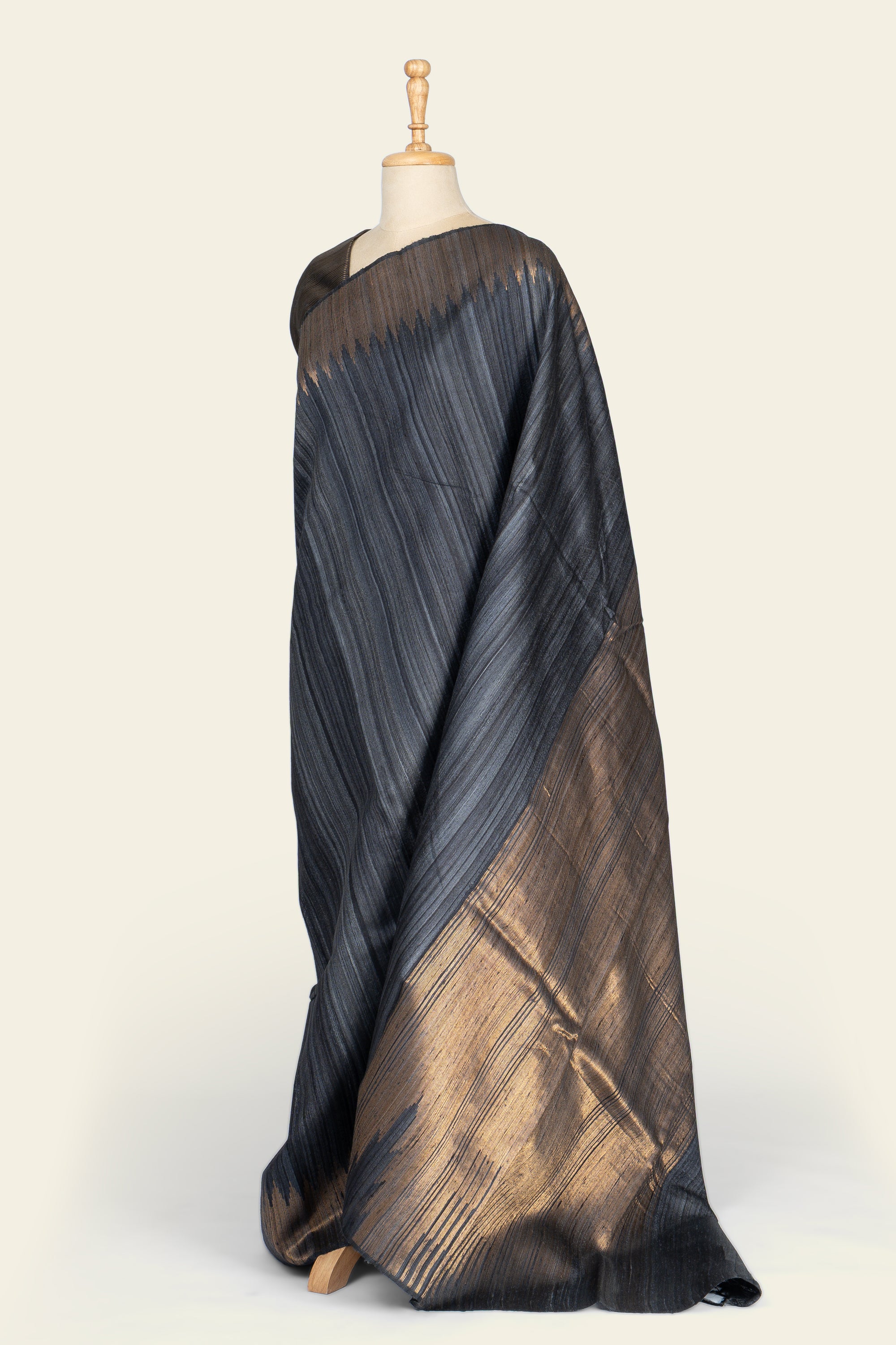 Dusty Black Chattissgarh Ghicha Tussar Silk Saree