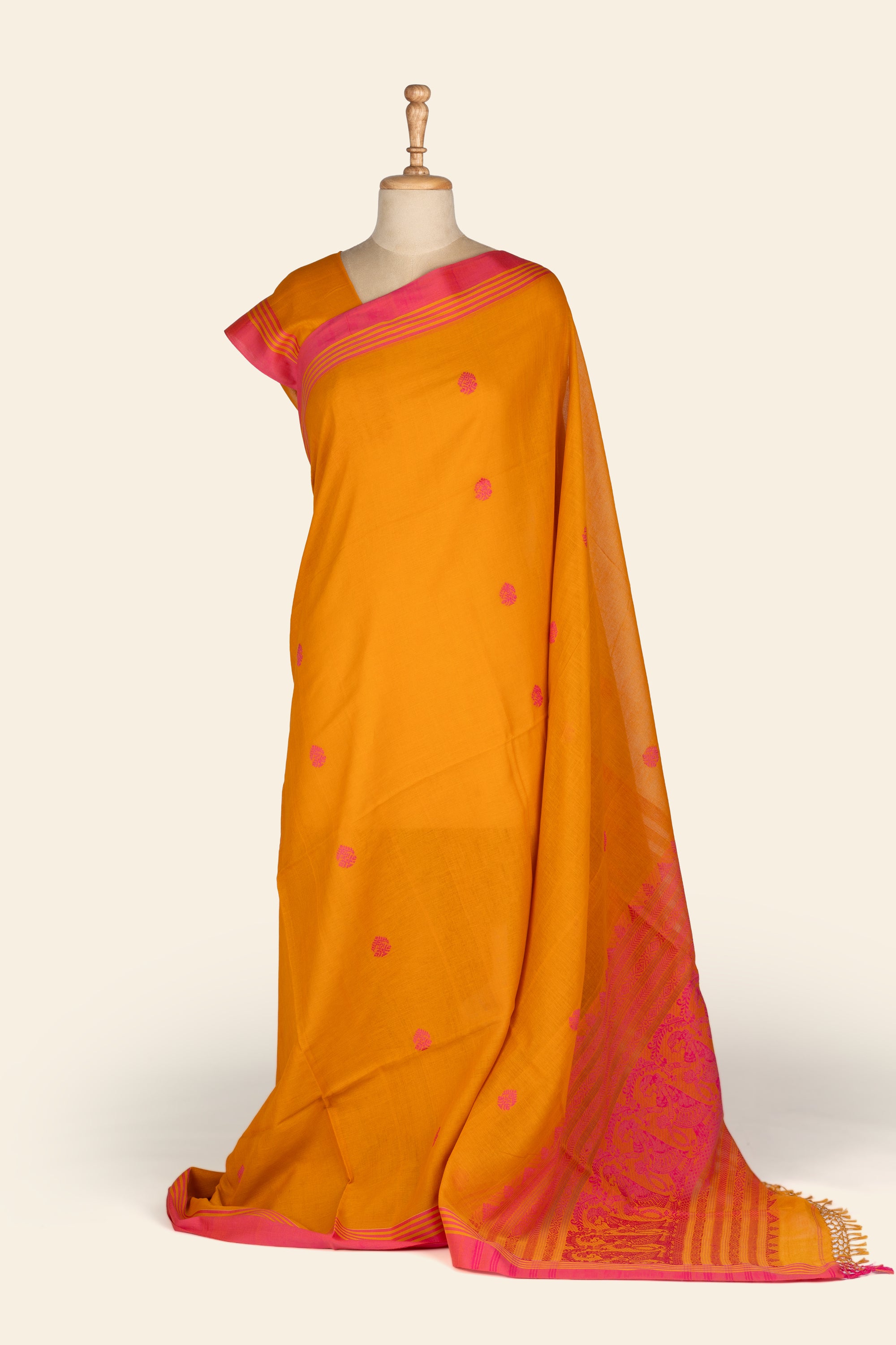 Sunset Orange Baluchuri Handwoven Bengal Cotton Saree