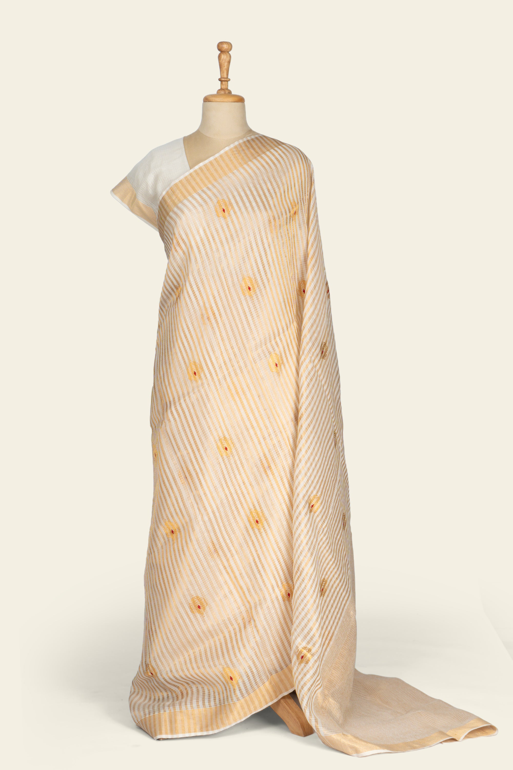 Sleek White and Golden Chanderi Silk Saree
