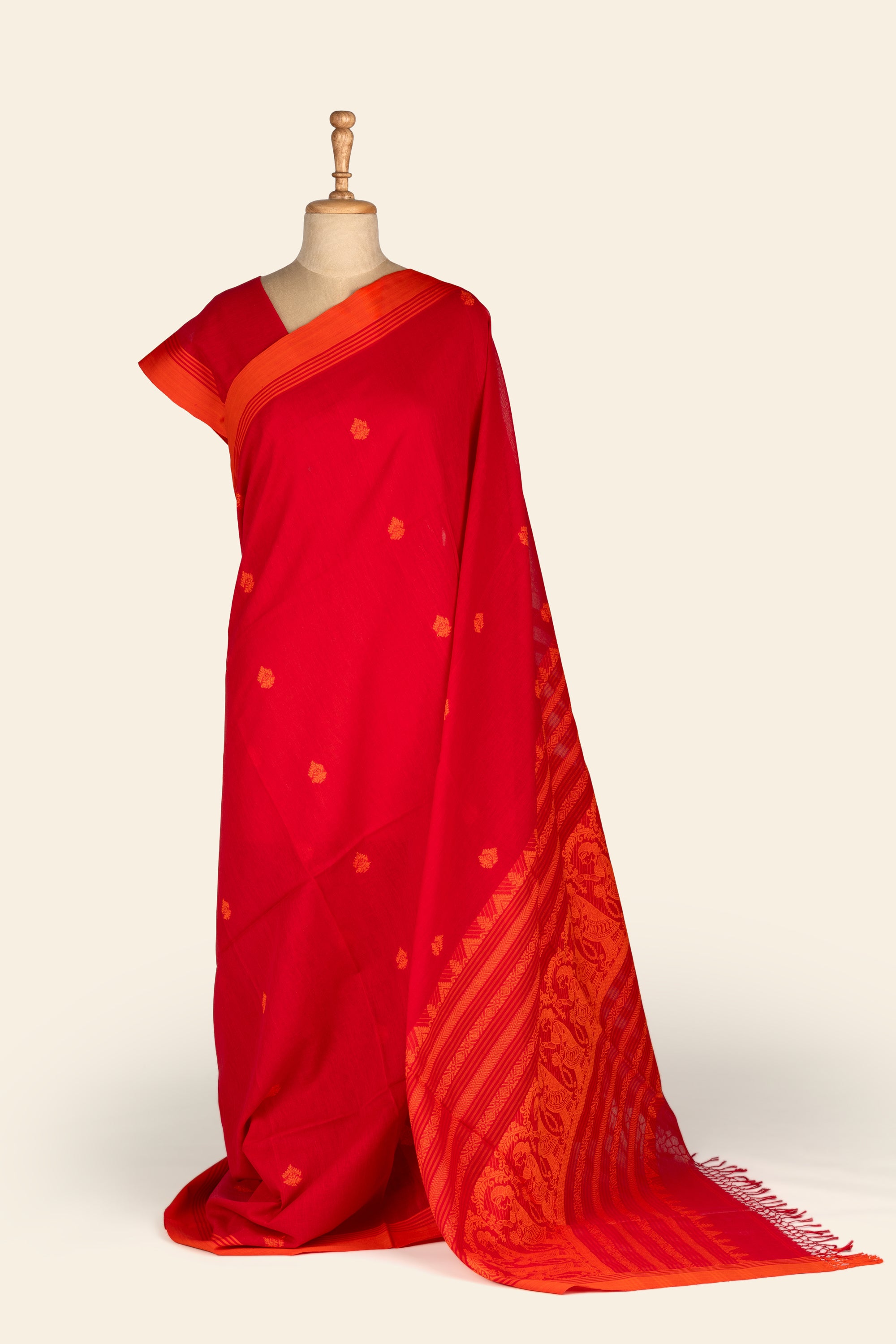 Red Baluchuri Handwoven Bengal Cotton Saree