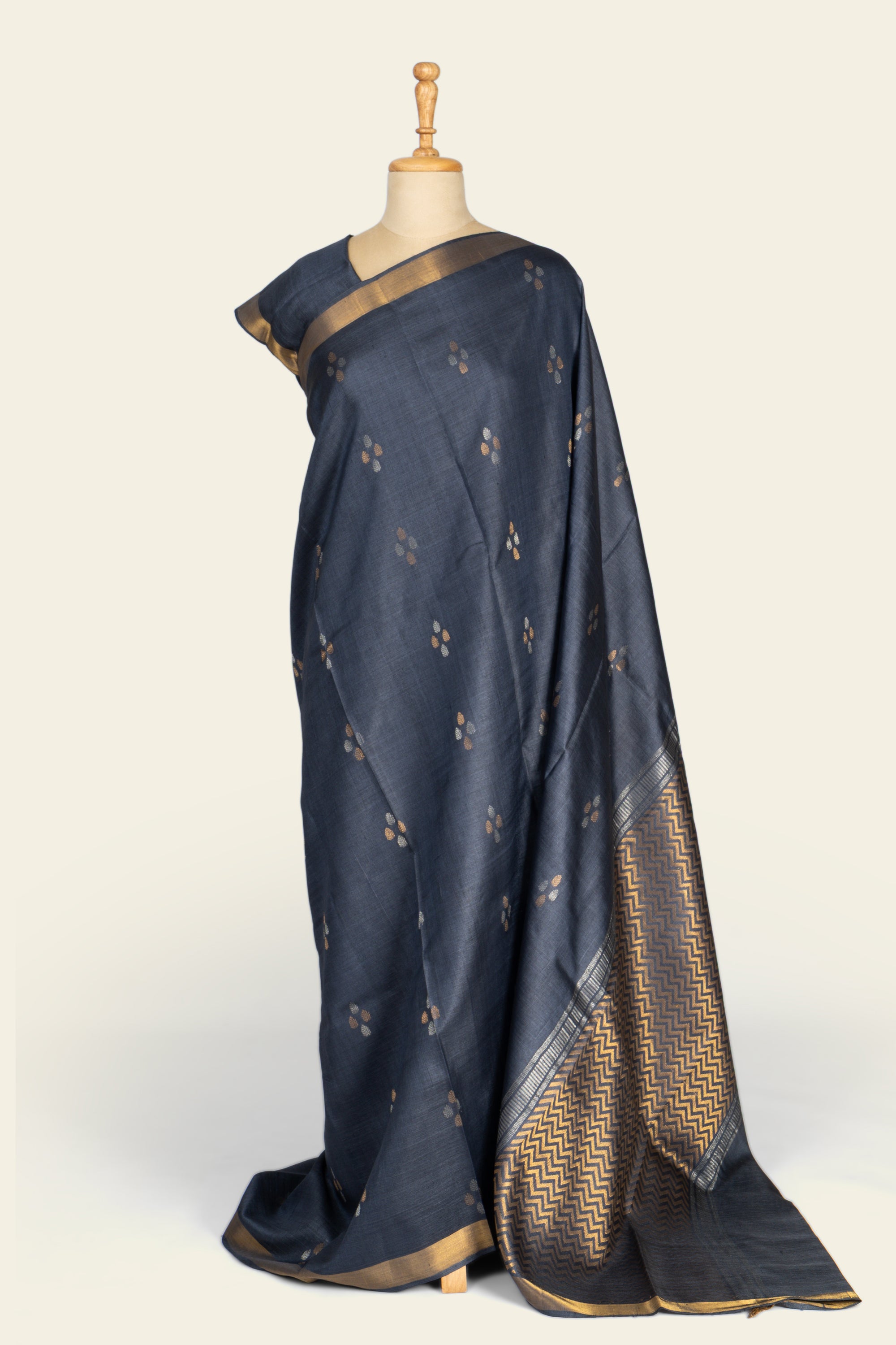 Matte Black Chhattisgarh Pure Tussar Silk Saree