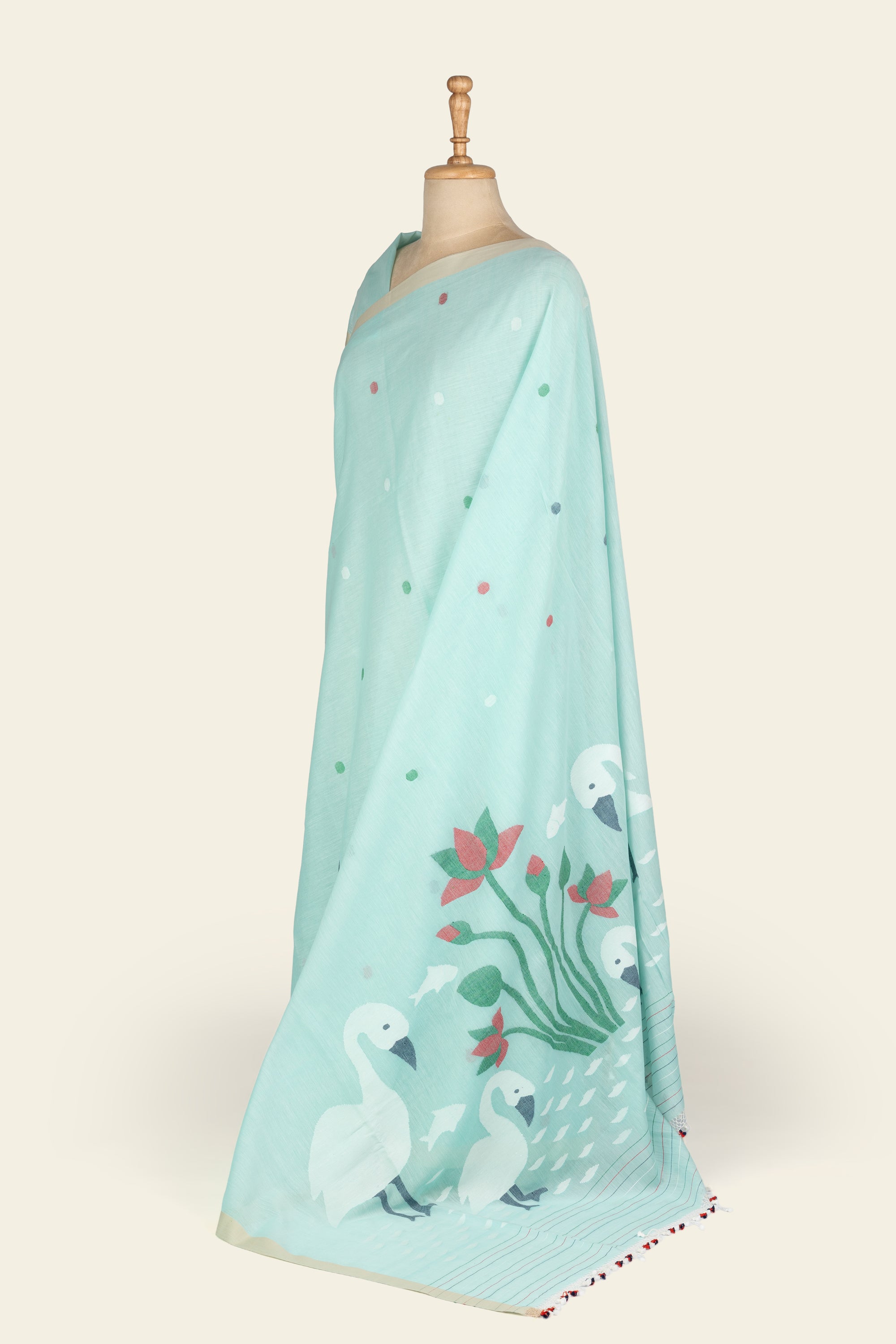 Blue Handwoven Bird Jamdani Bengal Cotton Saree