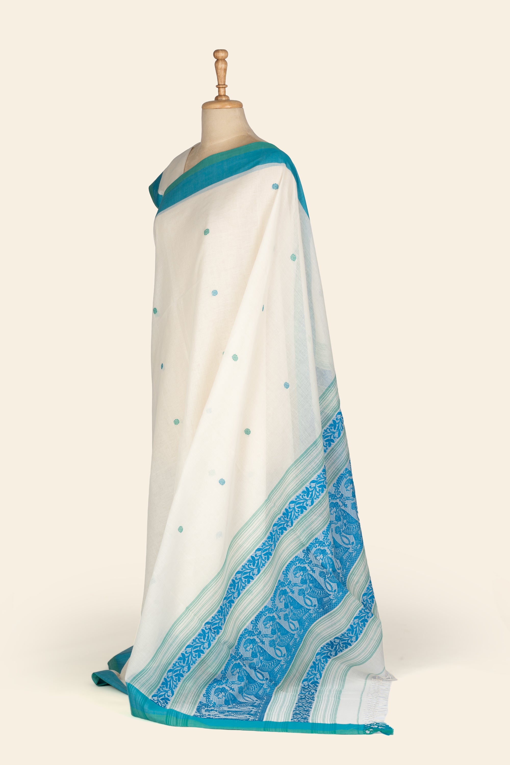 White Baluchuri Handwoven Bengal Cotton Saree