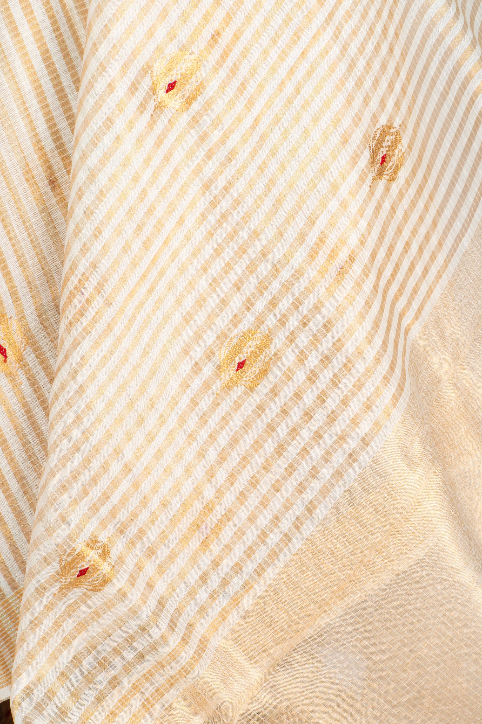 Sleek White and Golden Chanderi Silk Saree