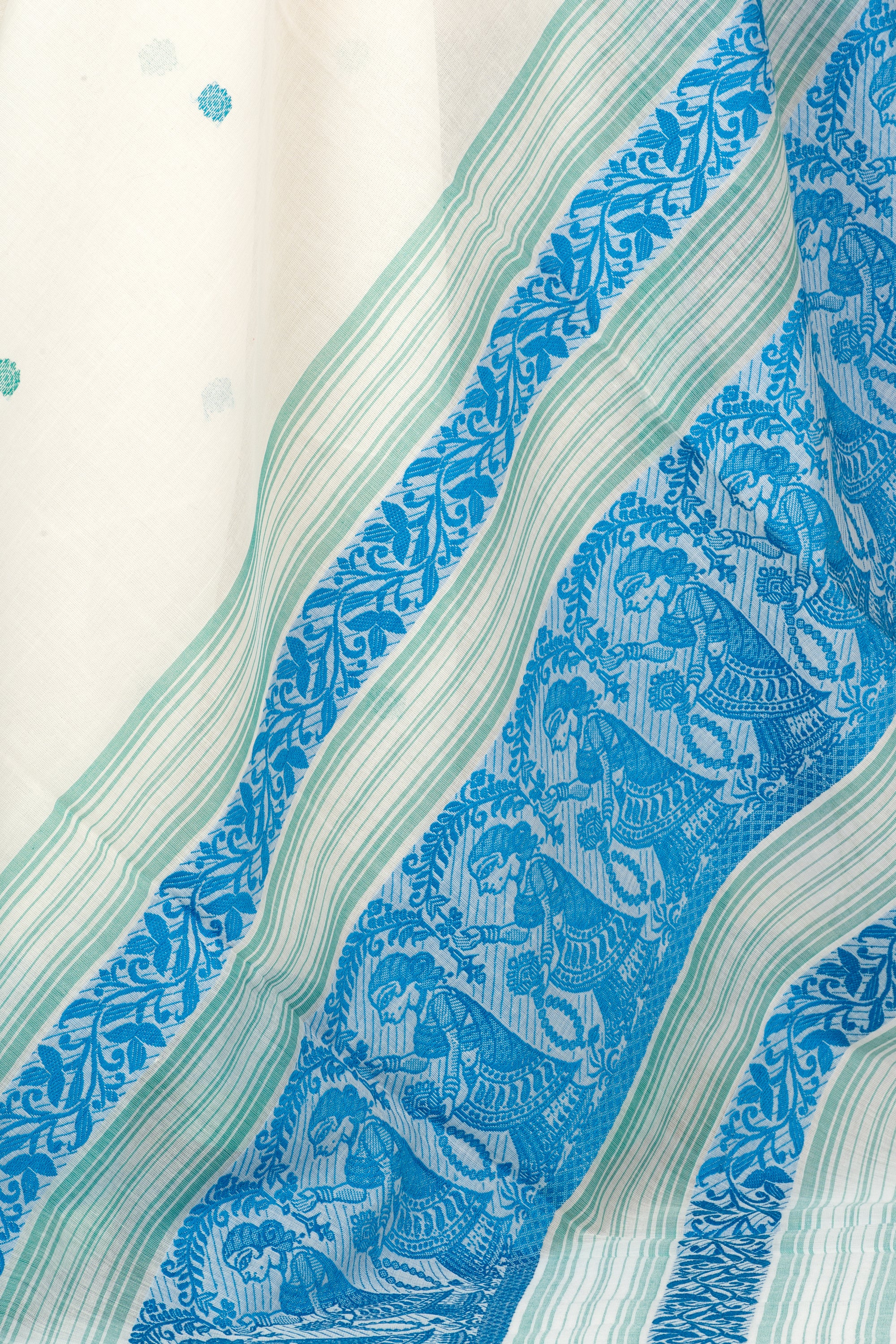 White Baluchuri Handwoven Bengal Cotton Saree