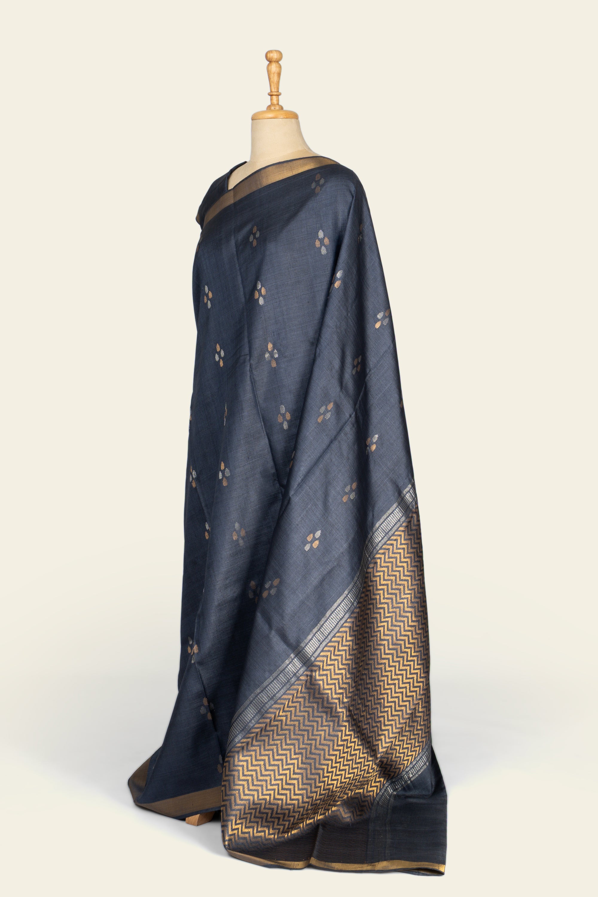 Matte Black Chhattisgarh Pure Tussar Silk Saree