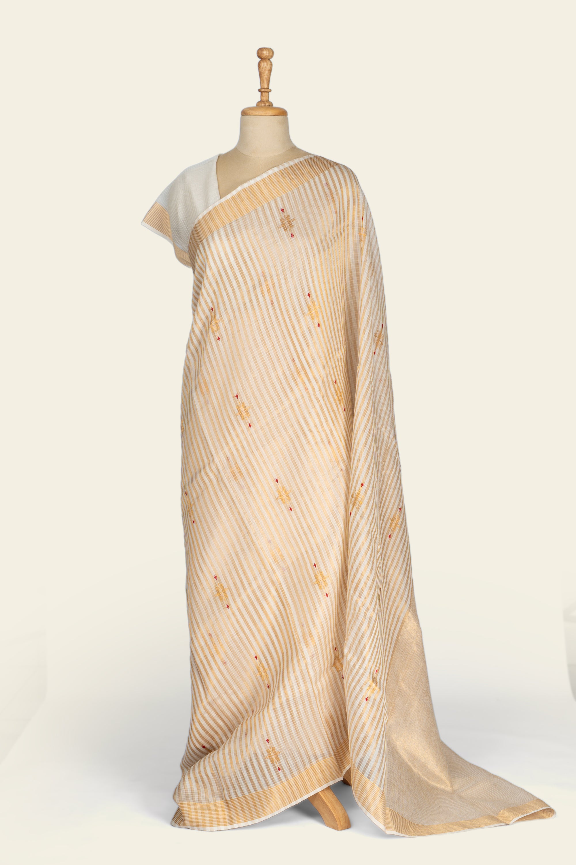 Whisper White and Golden Chanderi Silk Saree