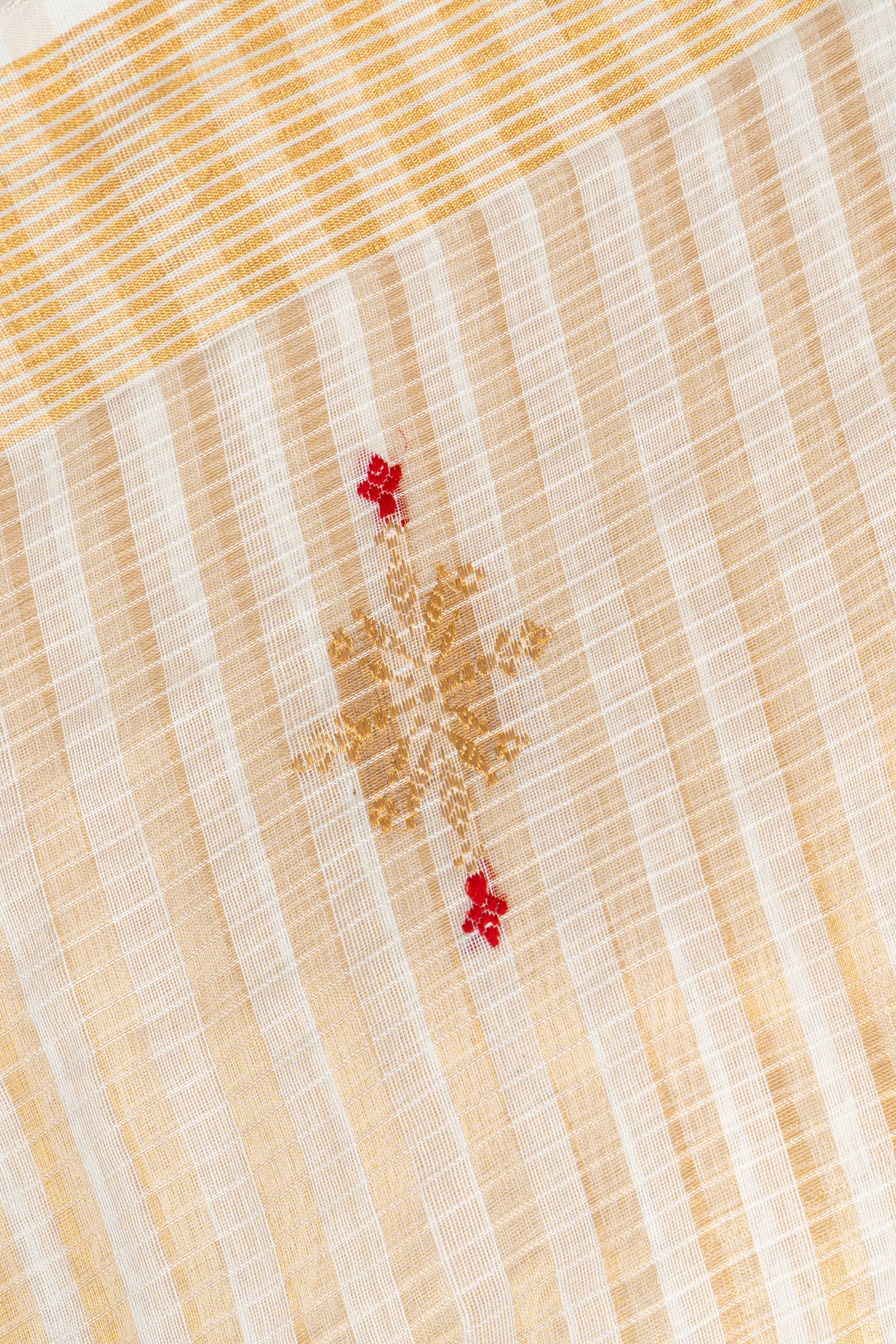 Whisper White and Golden Chanderi Silk Saree