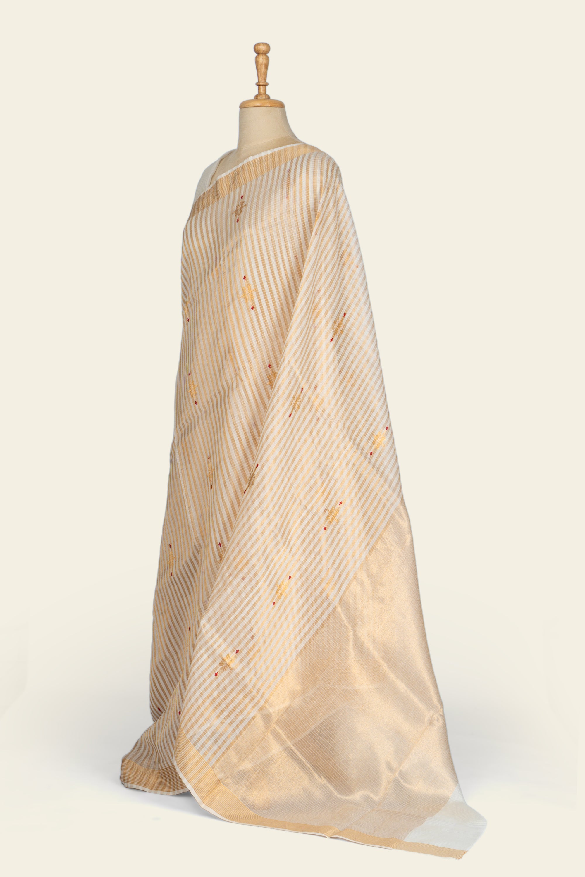 Whisper White and Golden Chanderi Silk Saree