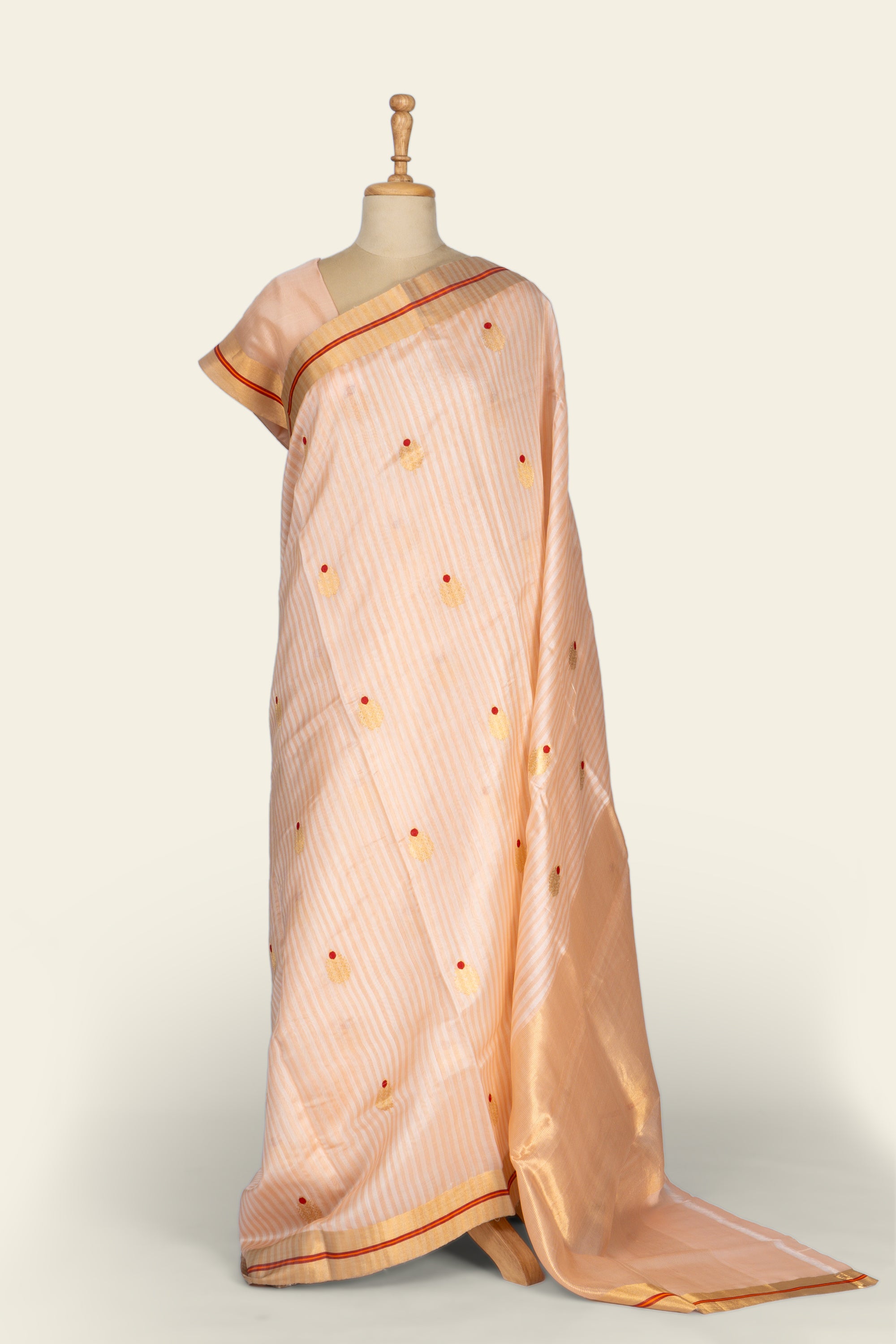 Peach Stripe Chanderi  Silk Saree