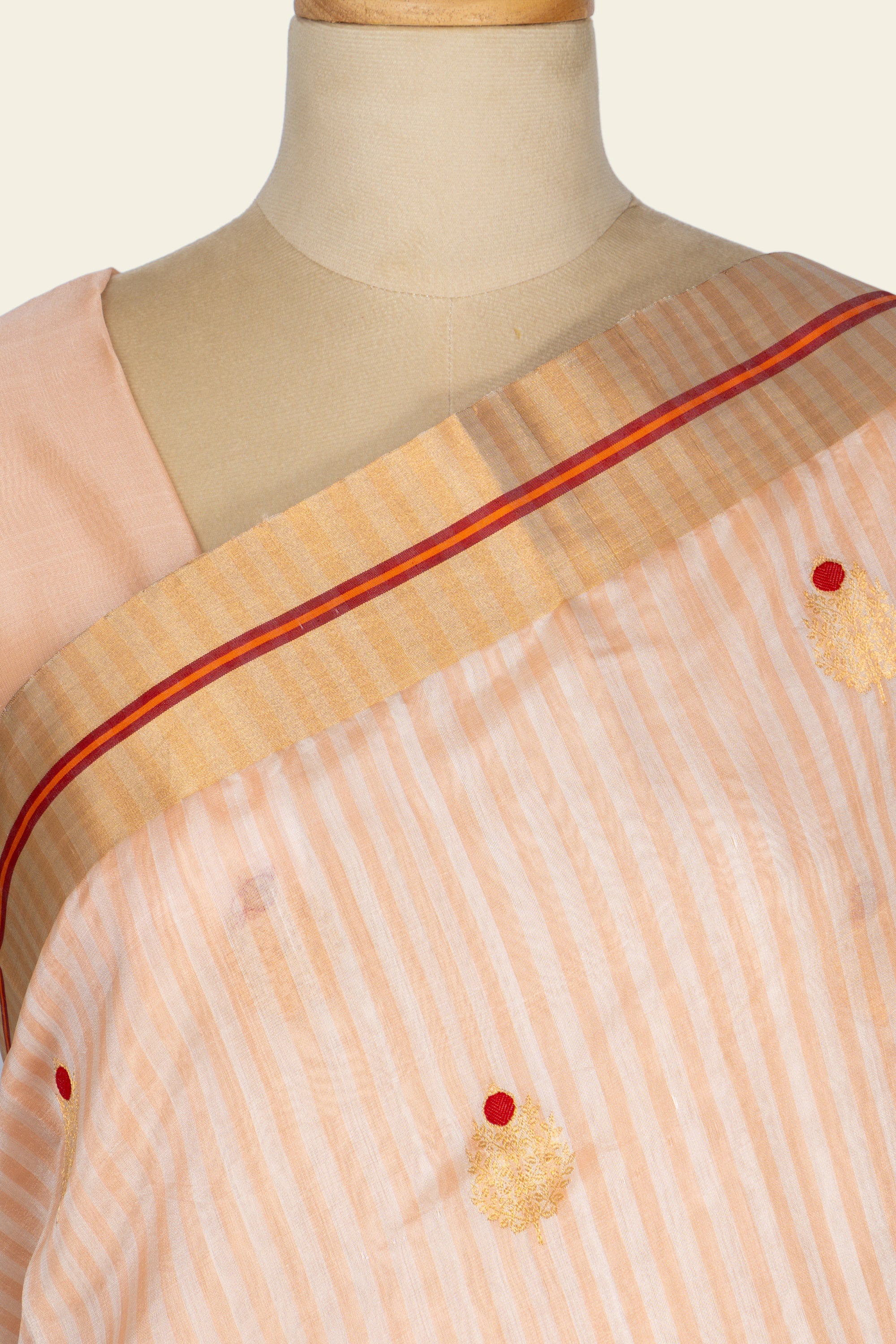 Peach Stripe Chanderi  Silk Saree