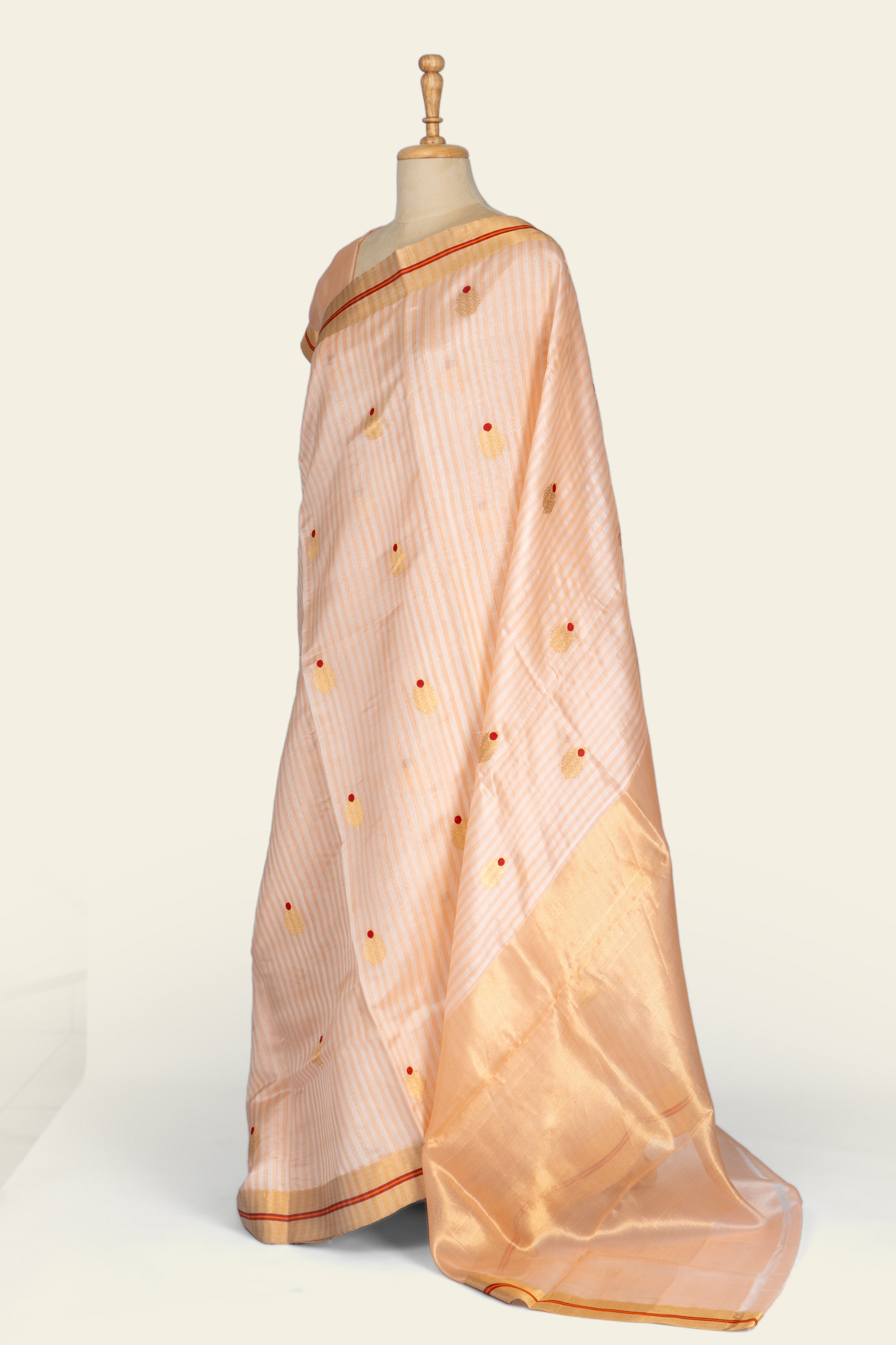 Peach Stripe Chanderi  Silk Saree