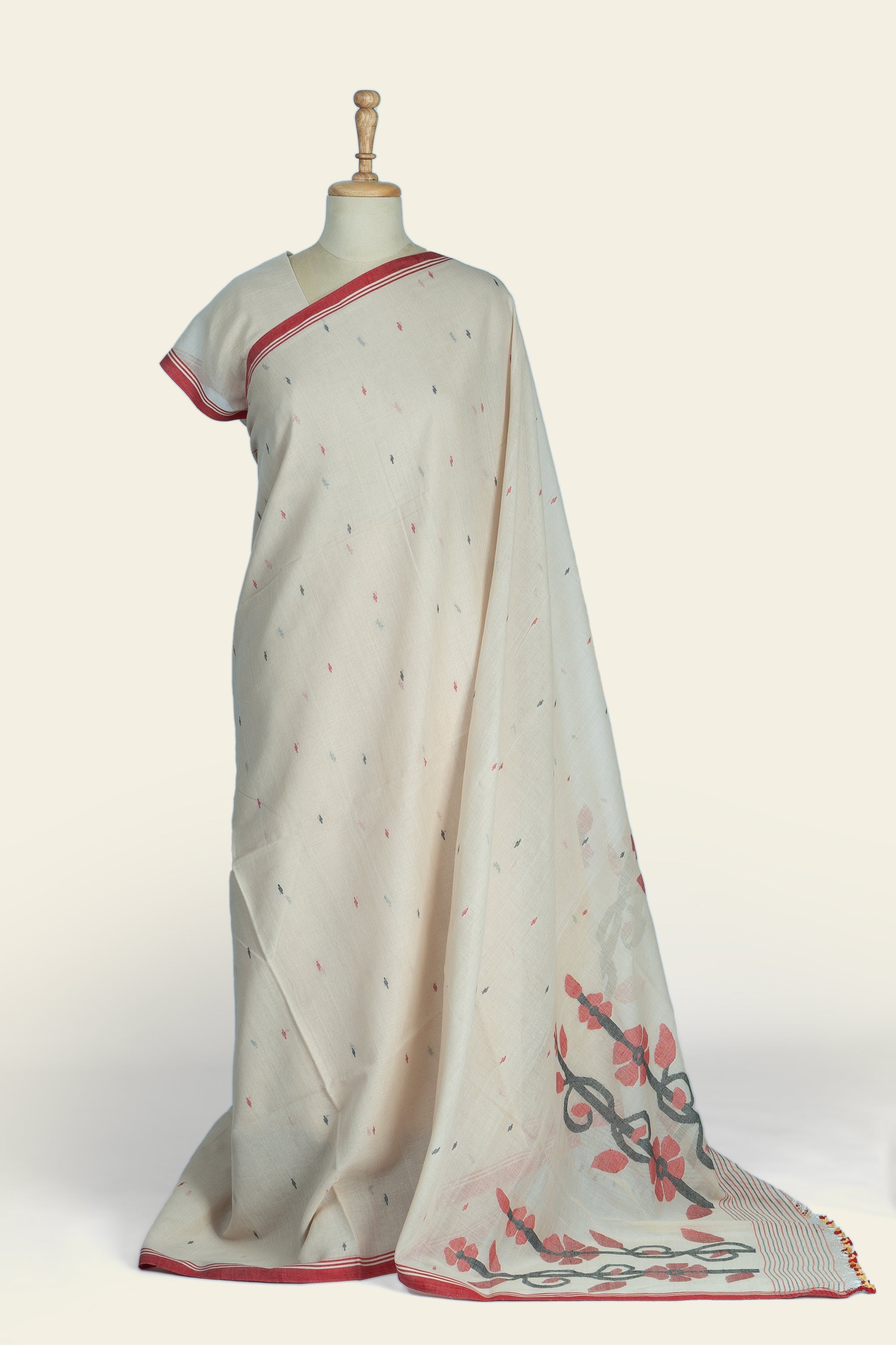 Beige Bengal Jamdani  Cotton Saree