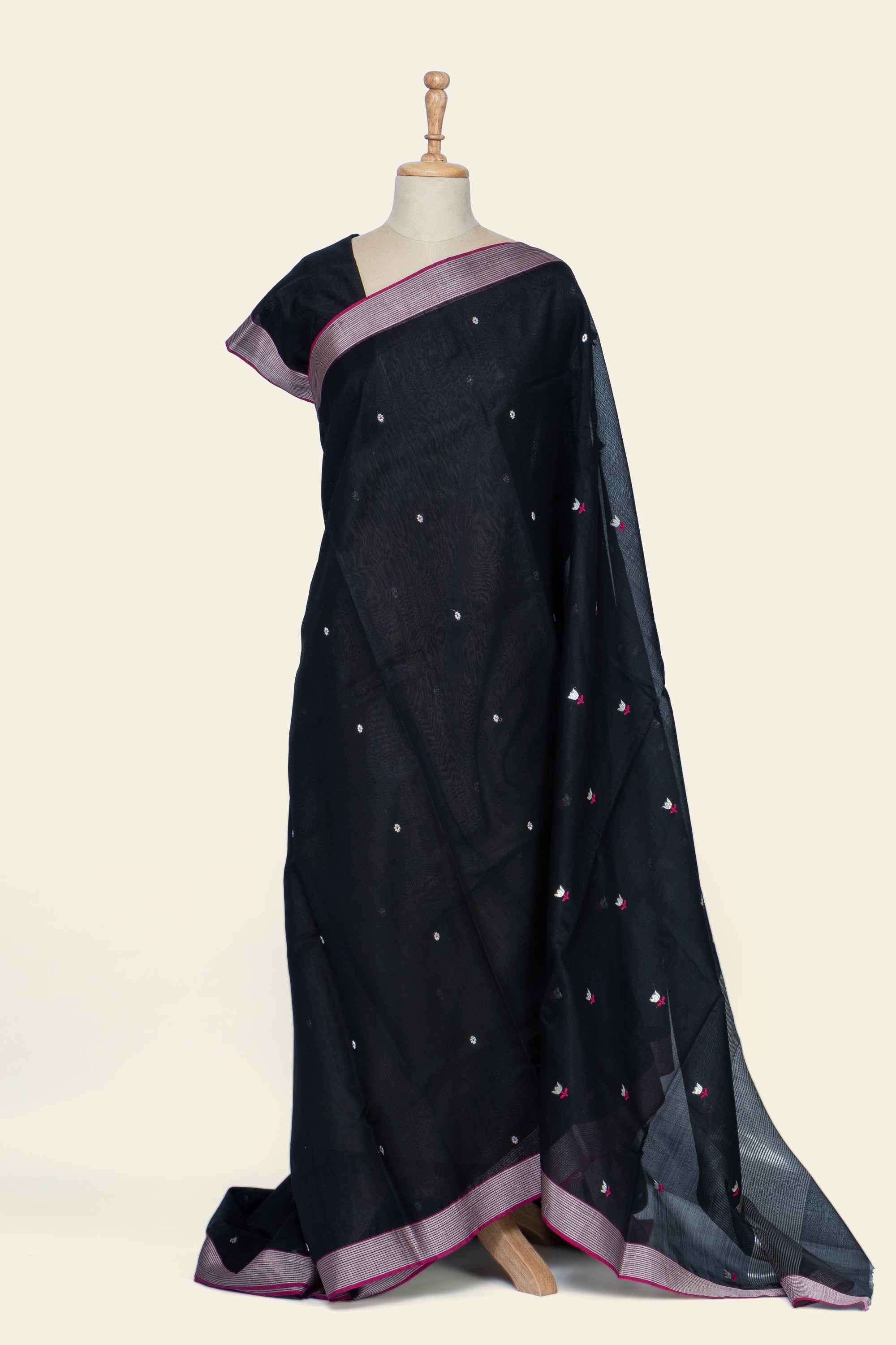Black Chanderi Silk Cotton Saree