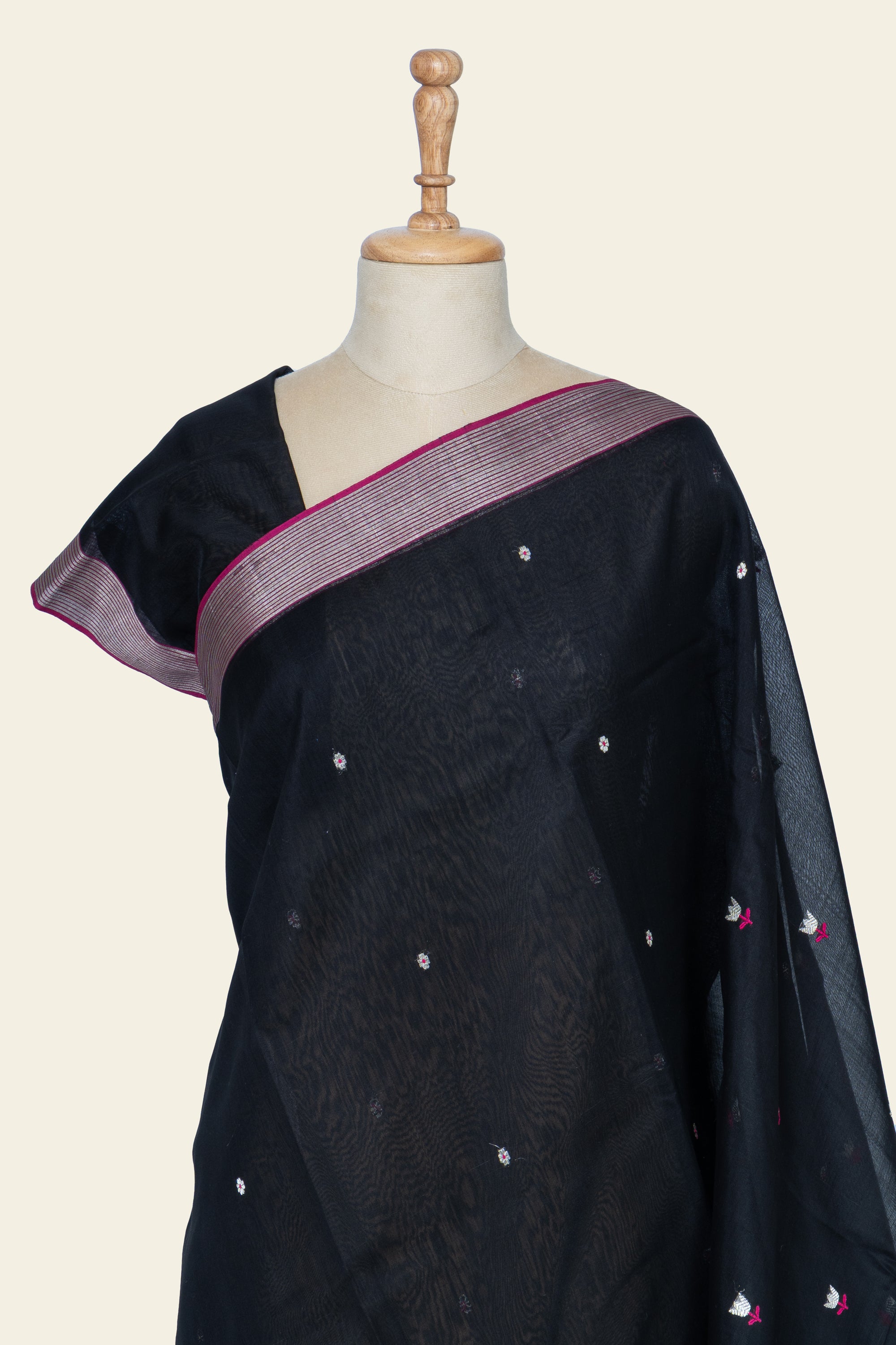 Black Chanderi Silk Cotton Saree