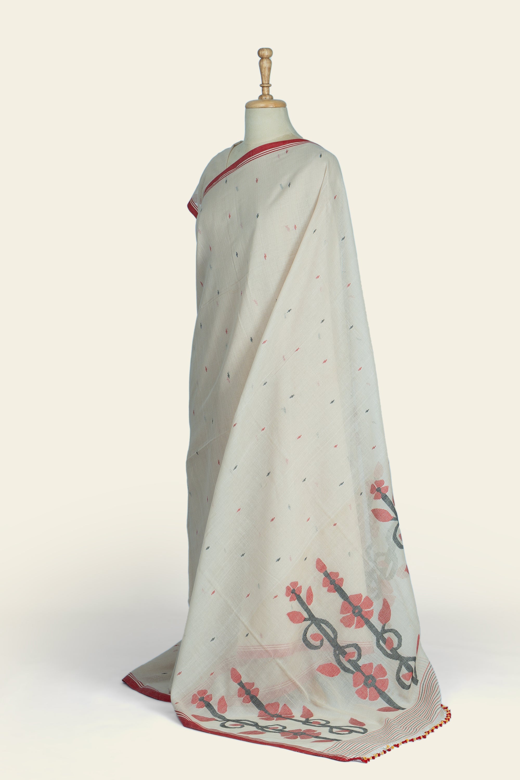 Beige Bengal Jamdani  Cotton Saree