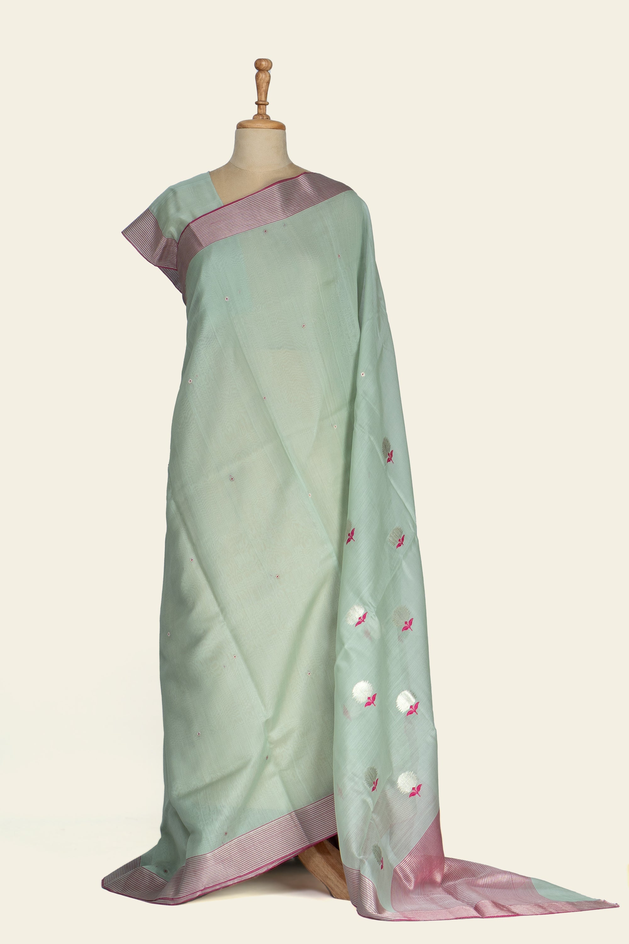 Aqua Green Chanderi Silk Cotton Saree