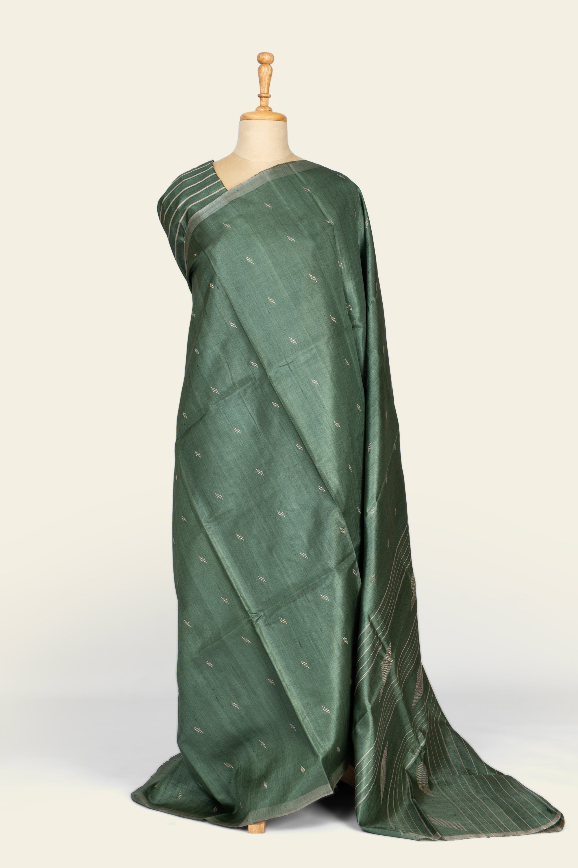 Earthy Green Chhattisgarh Pure Tussar Silk Saree