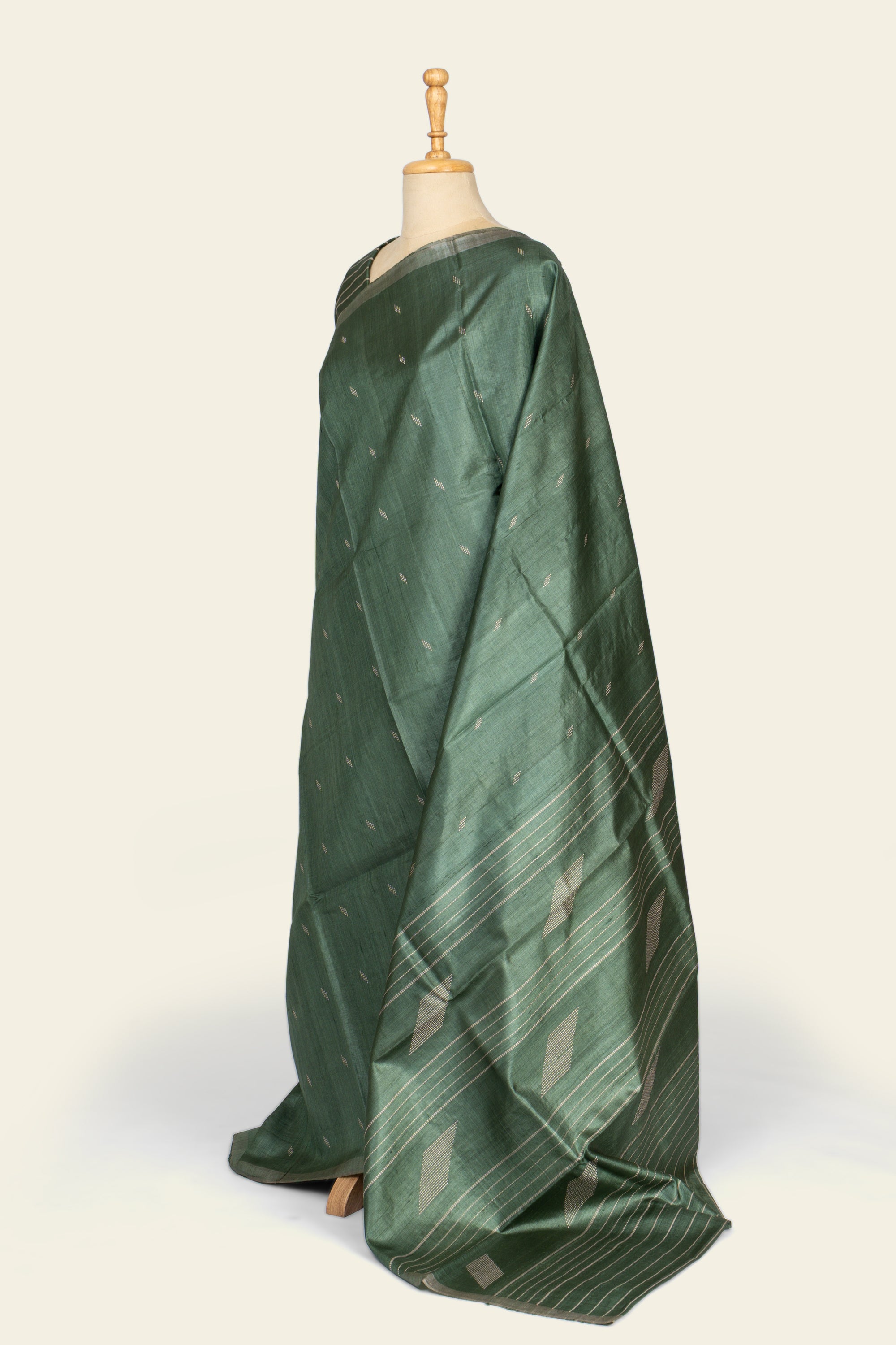 Earthy Green Chhattisgarh Pure Tussar Silk Saree