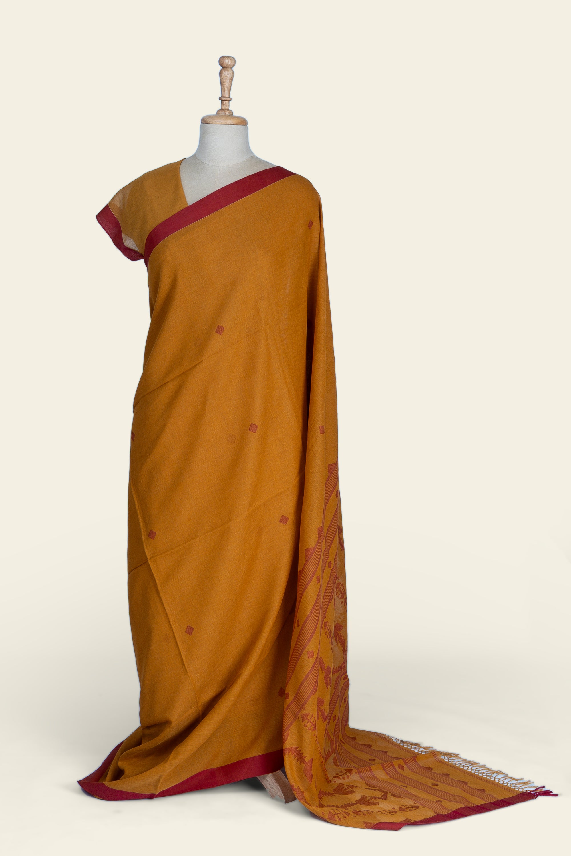 Sunrise orange Handwoven Jamdani Bengal Cotton Saree
