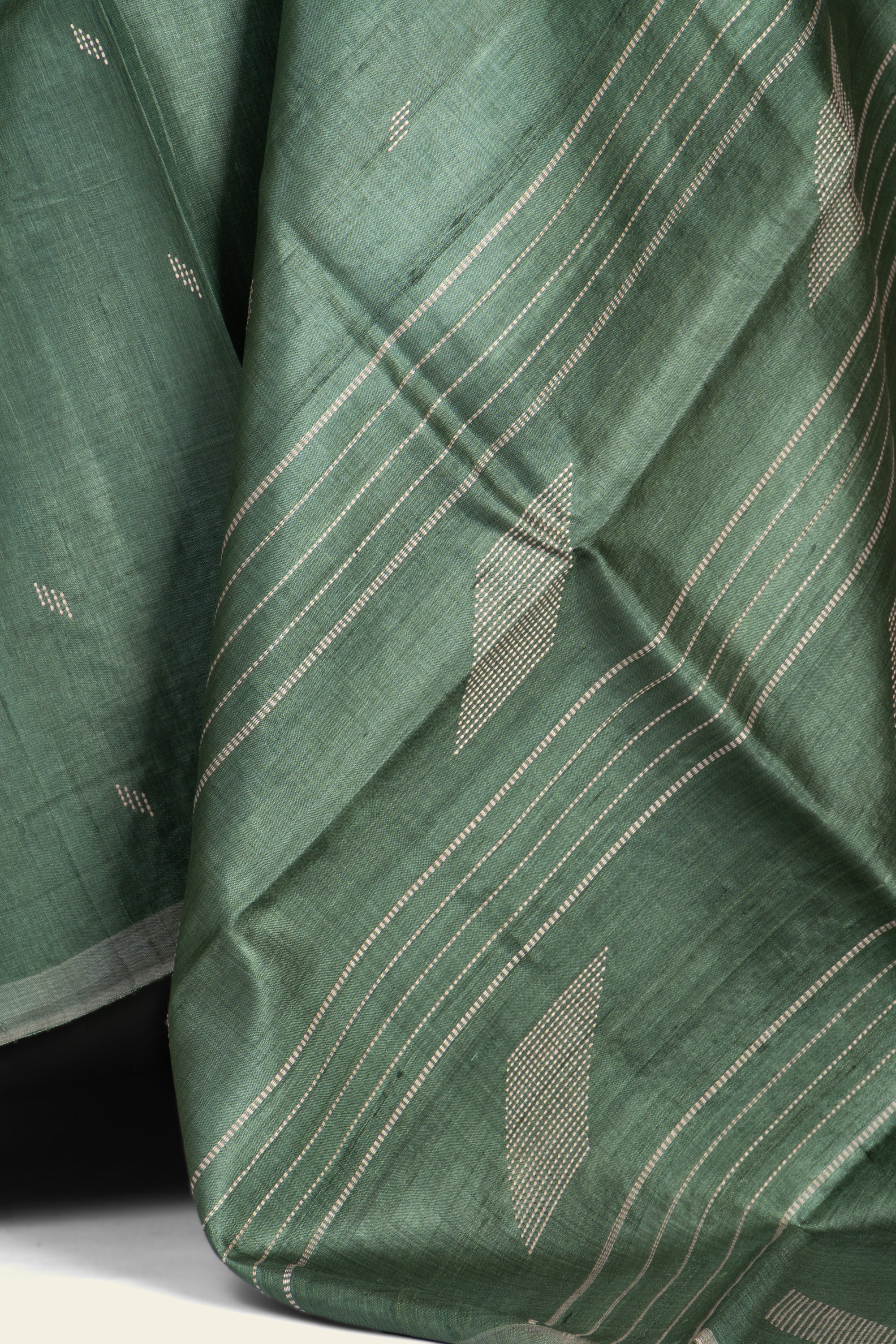 Earthy Green Chhattisgarh Pure Tussar Silk Saree
