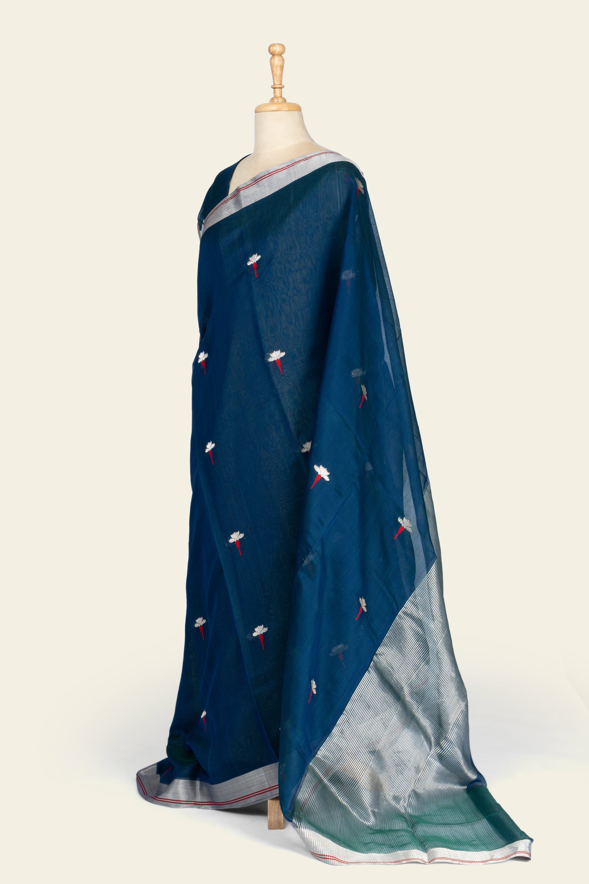 Peacock Blue Chanderi Silk Cotton Saree