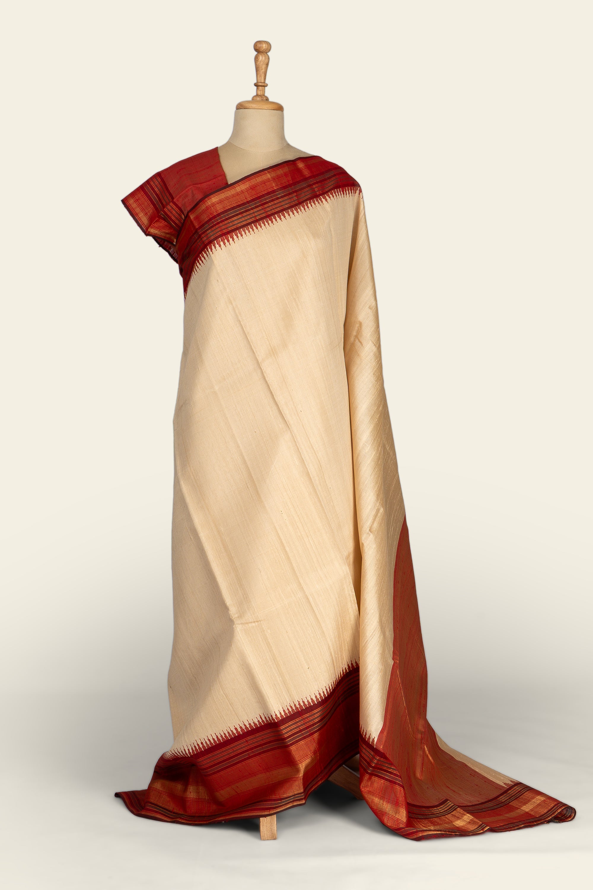 Beige Creme Chhattisgarh Raw Silk Saree
