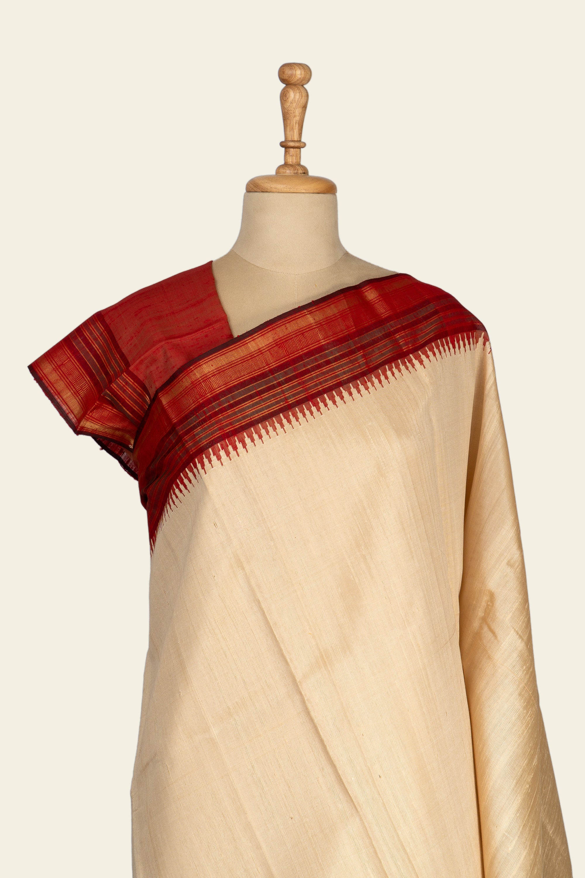 Beige Creme Chhattisgarh Raw Silk Saree