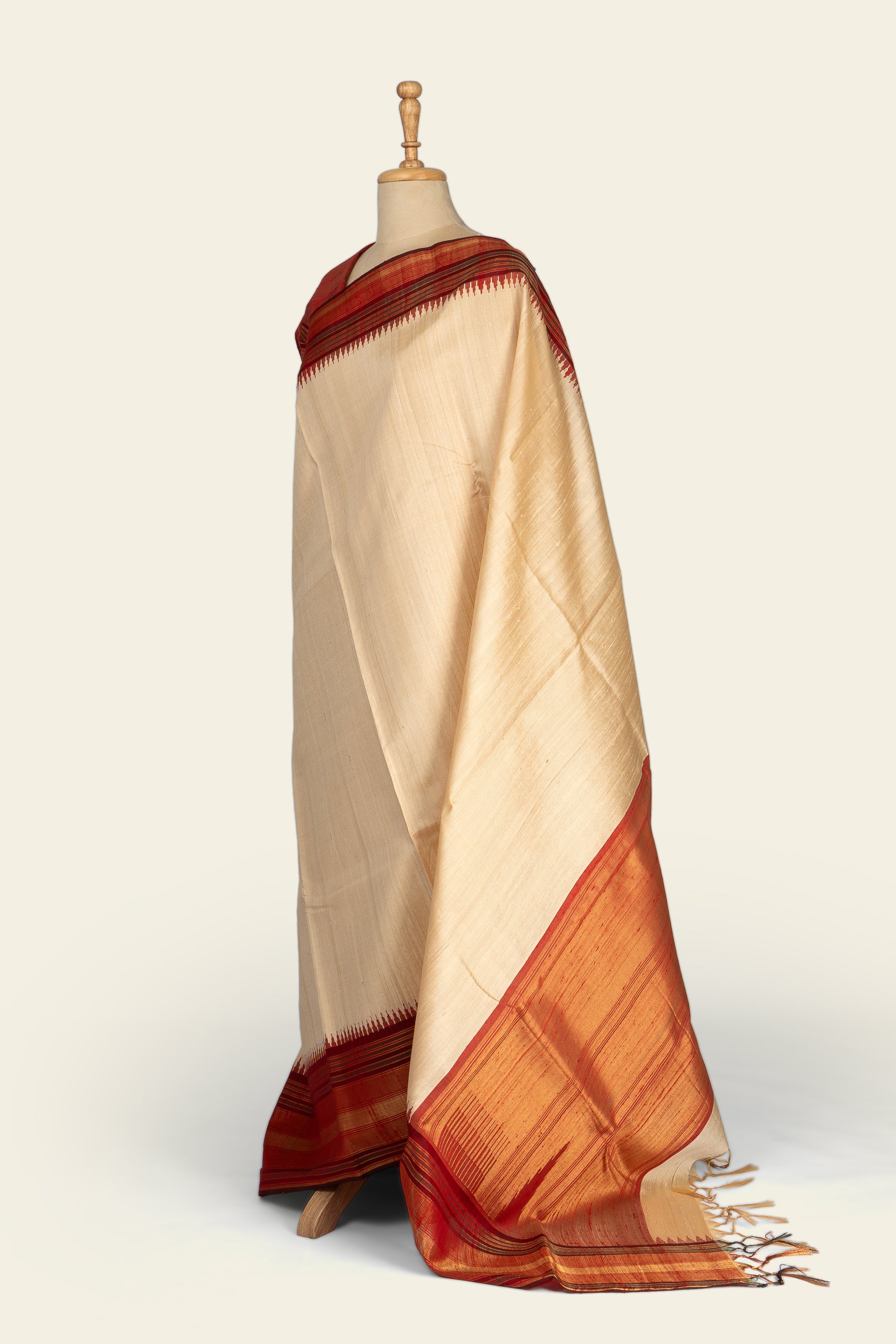 Beige Creme Chhattisgarh Raw Silk Saree