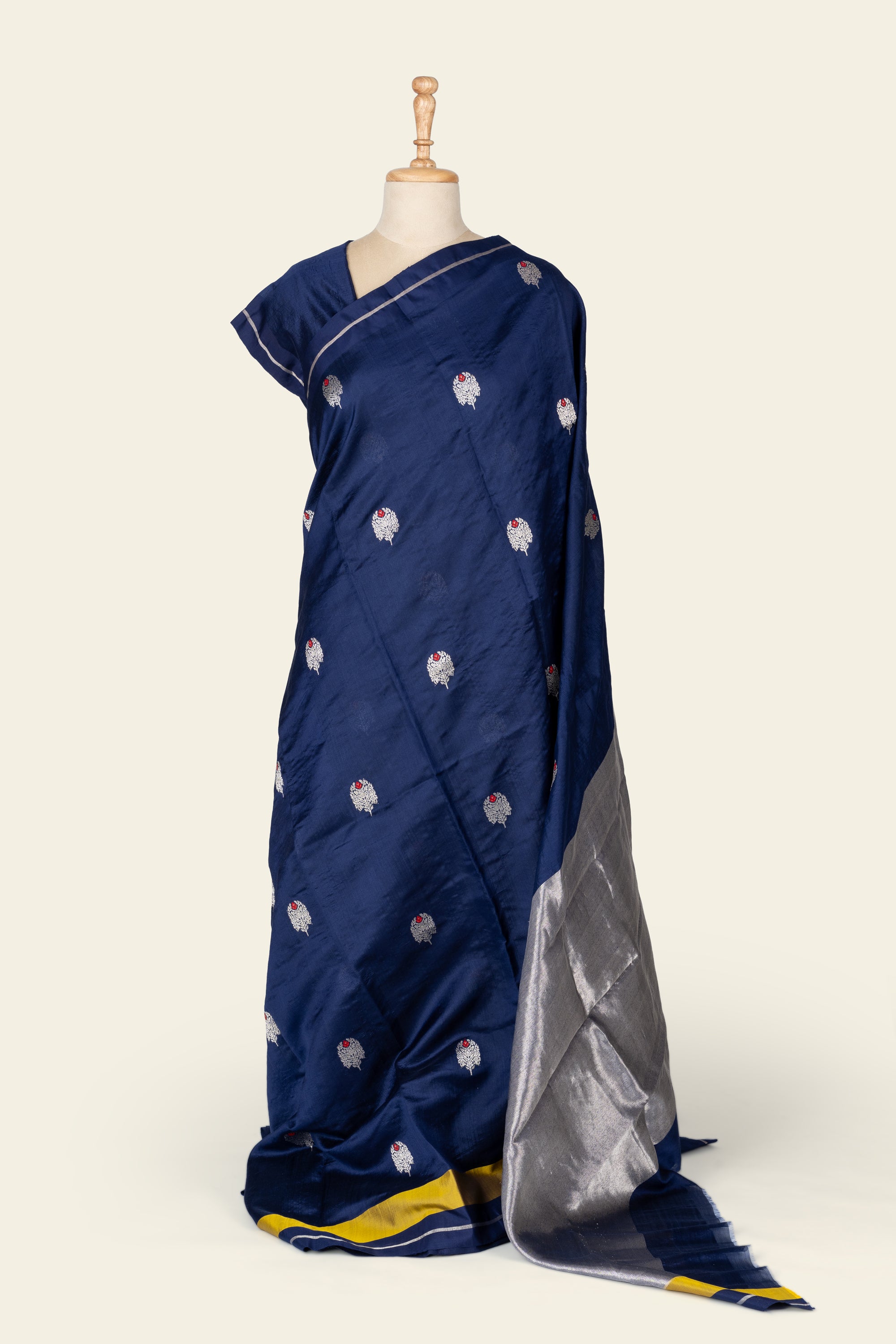 Navy Blue Chanderi Silk Saree