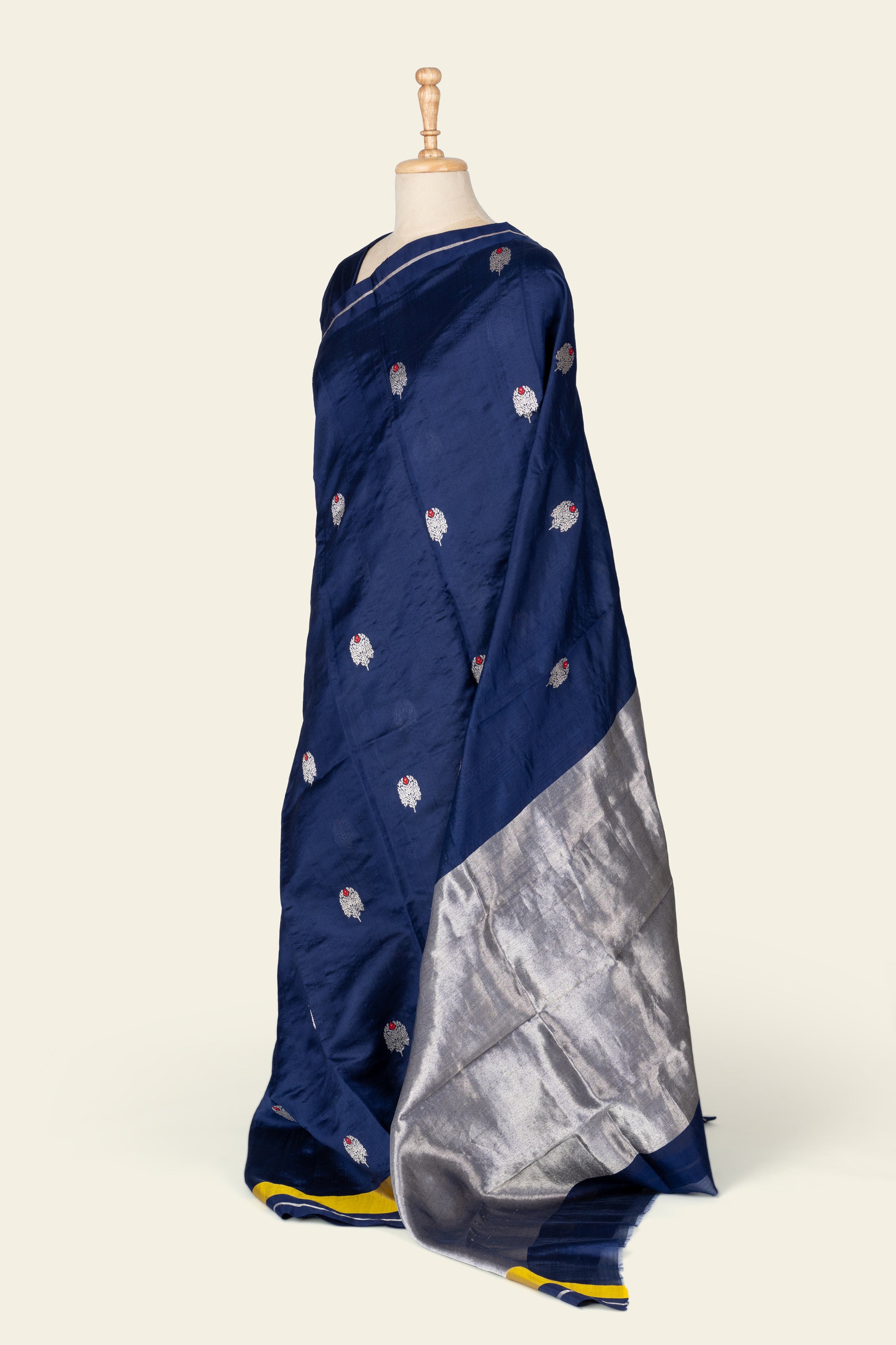 Navy Blue Chanderi Silk Saree