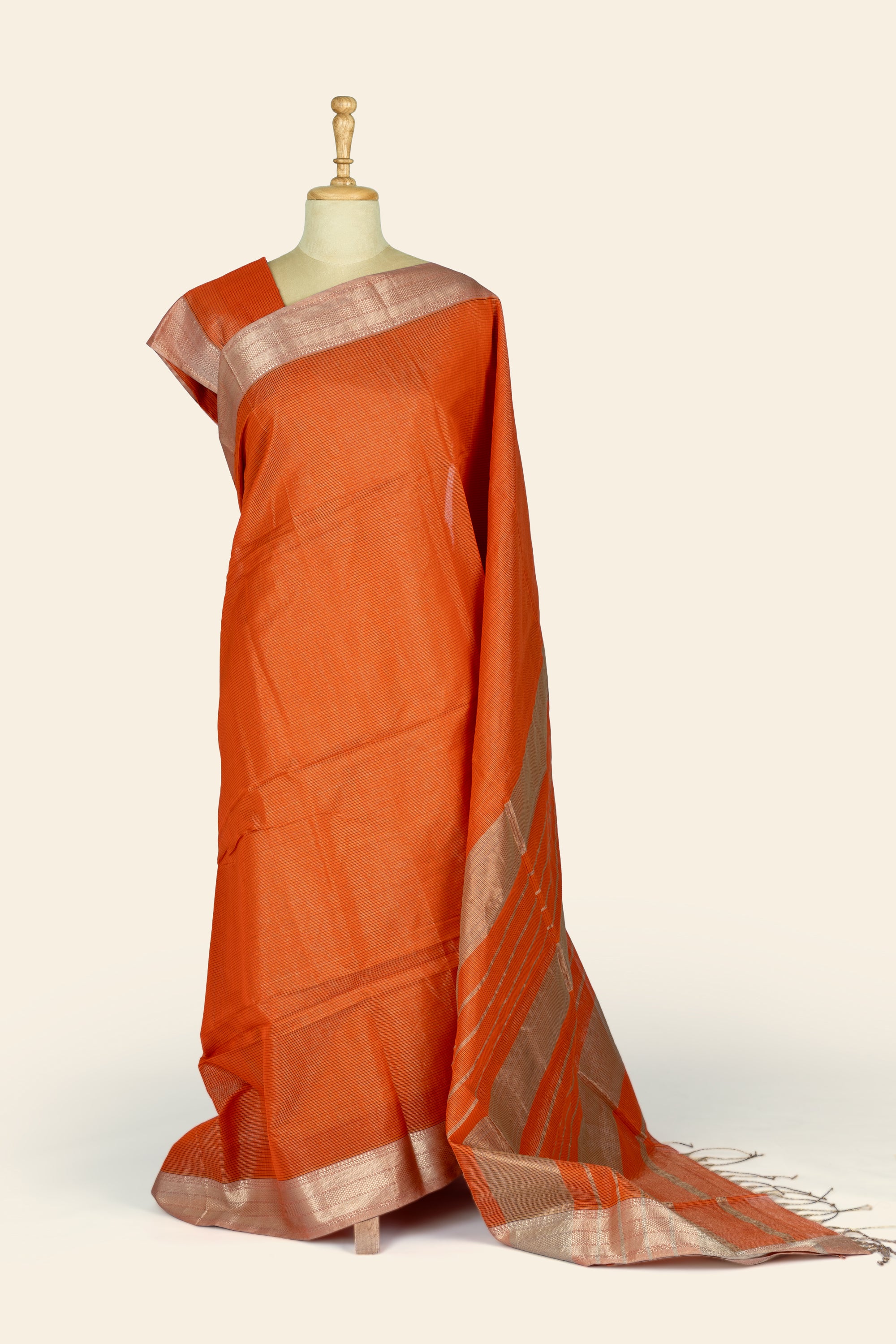 Orange Tissue Maheshwari Silk Cotton Saree