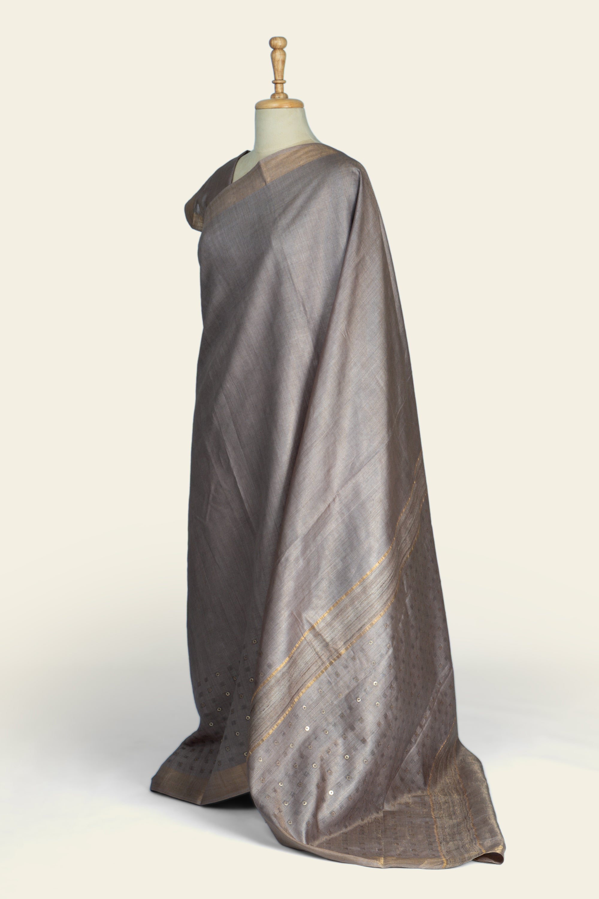 Steel Grey Sequins Chhattisgarh Pure Tussar Silk Saree