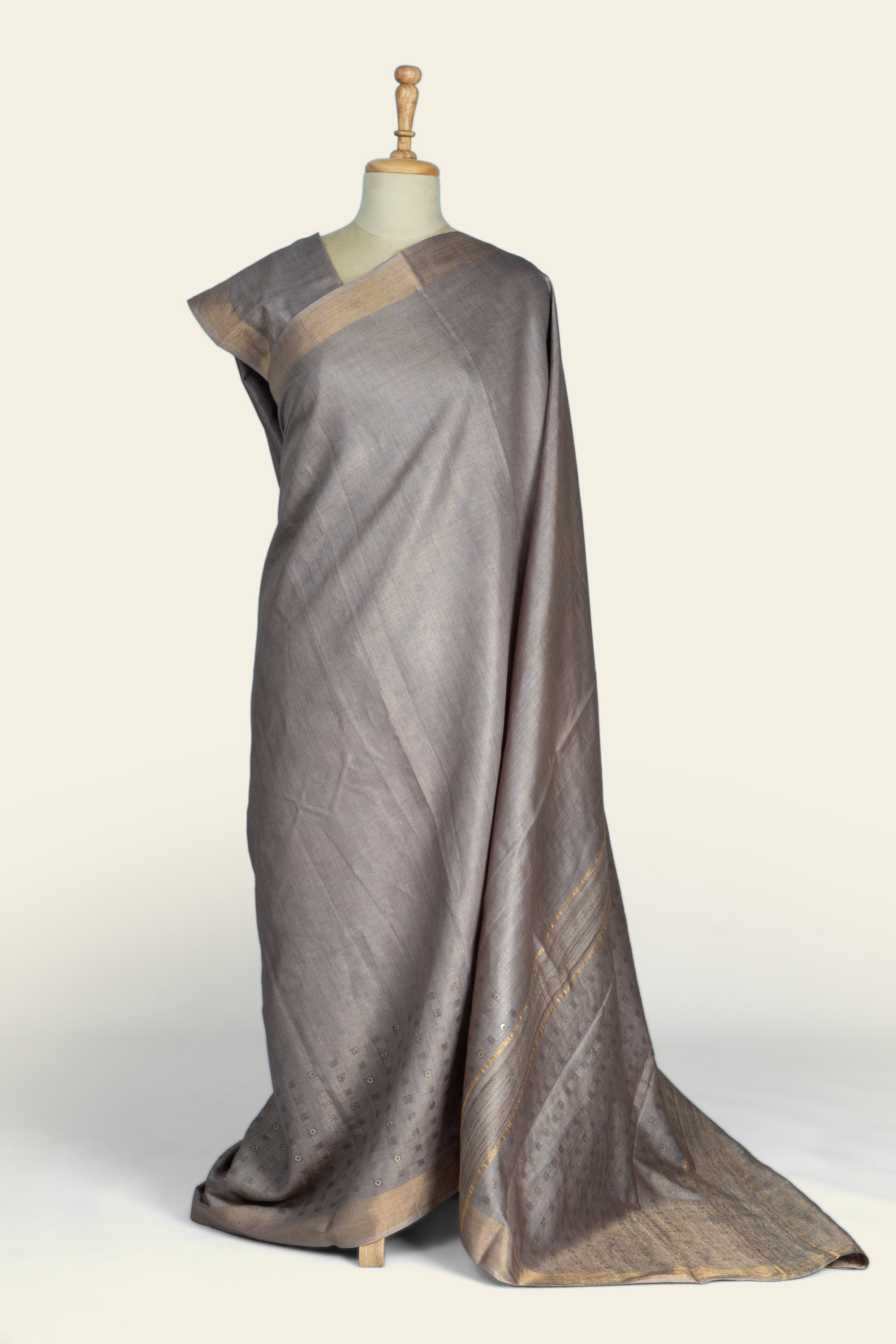 Steel Grey Sequins Chhattisgarh Pure Tussar Silk Saree