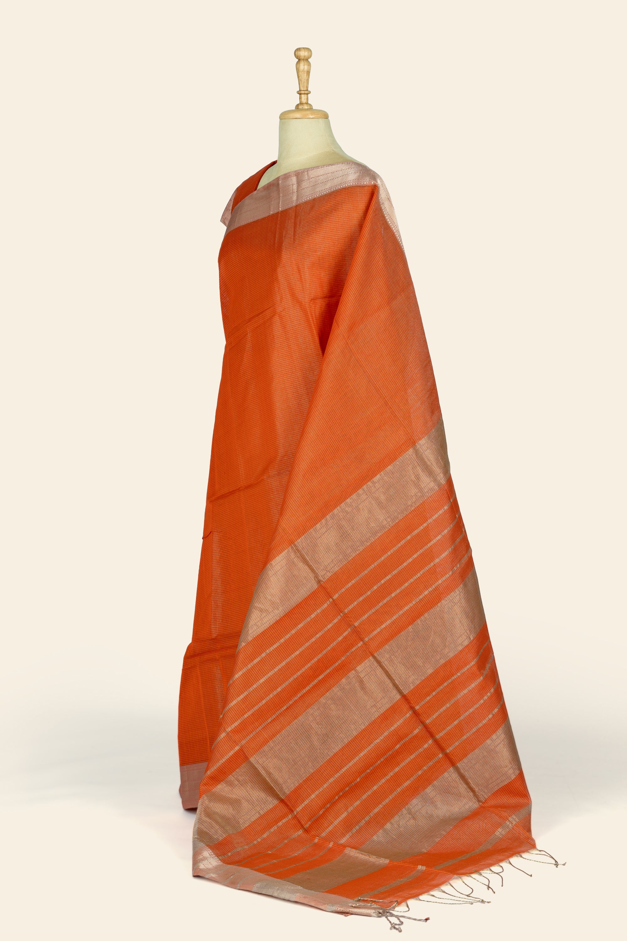 Orange Tissue Maheshwari Silk Cotton Saree