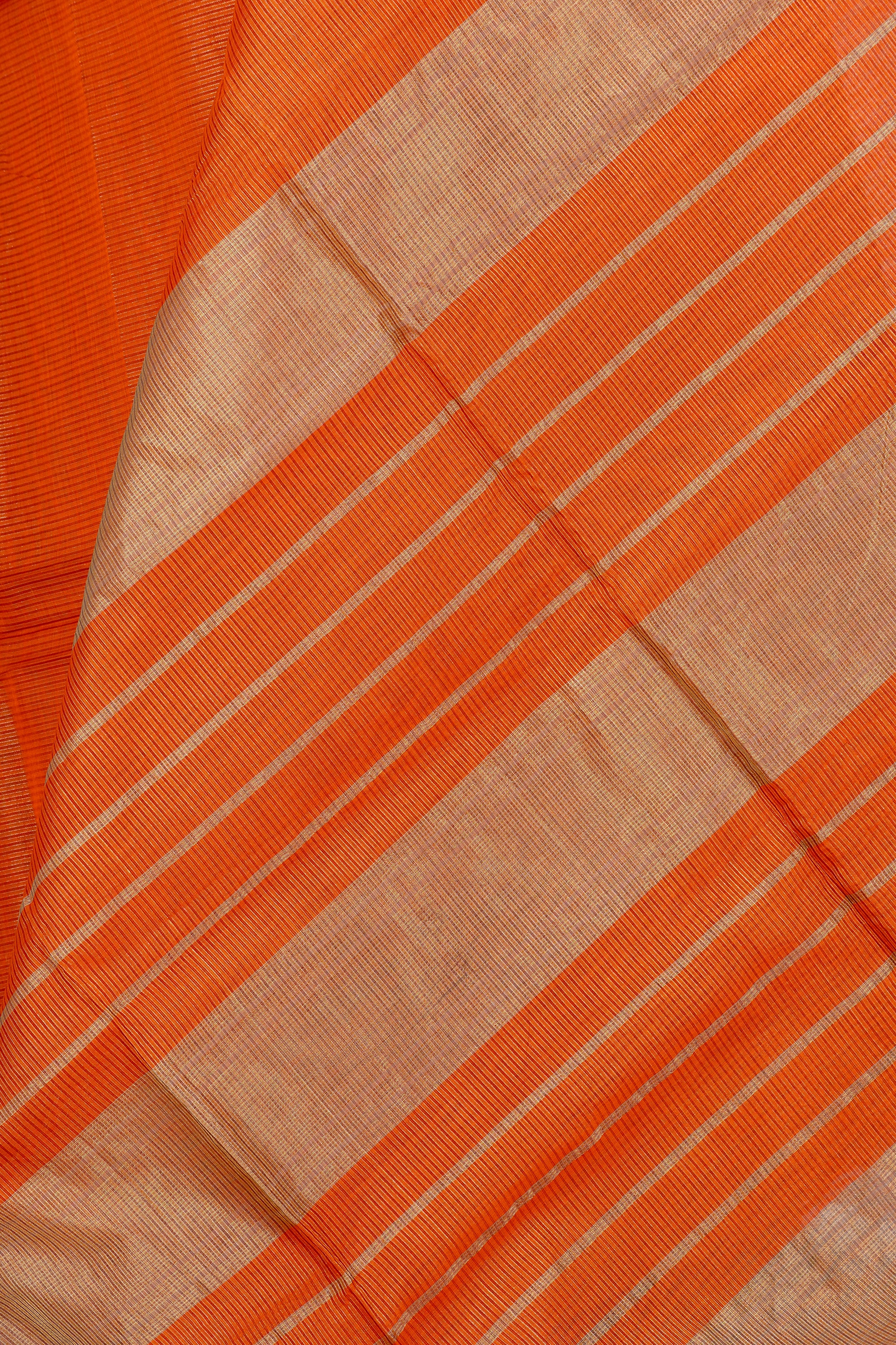 Orange Tissue Maheshwari Silk Cotton Saree