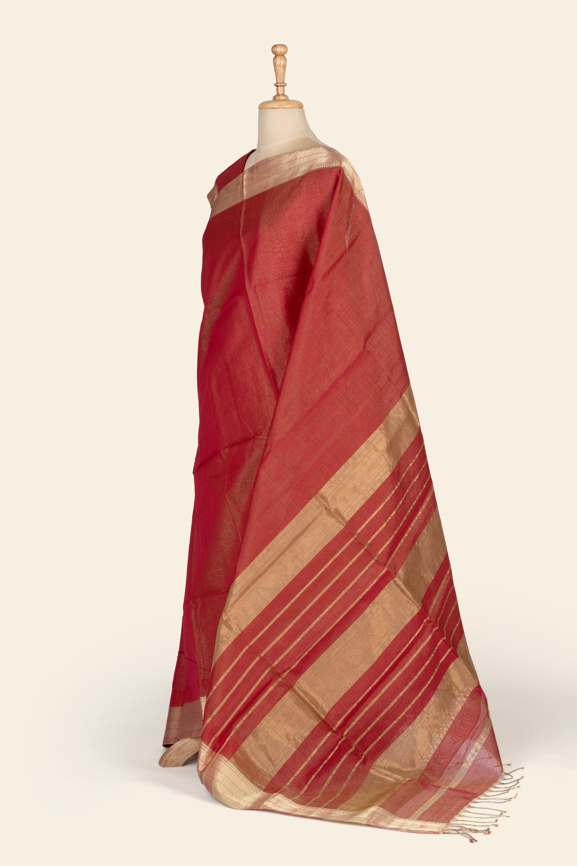 Red Tissue Maheshwari Silk Cotton Saree