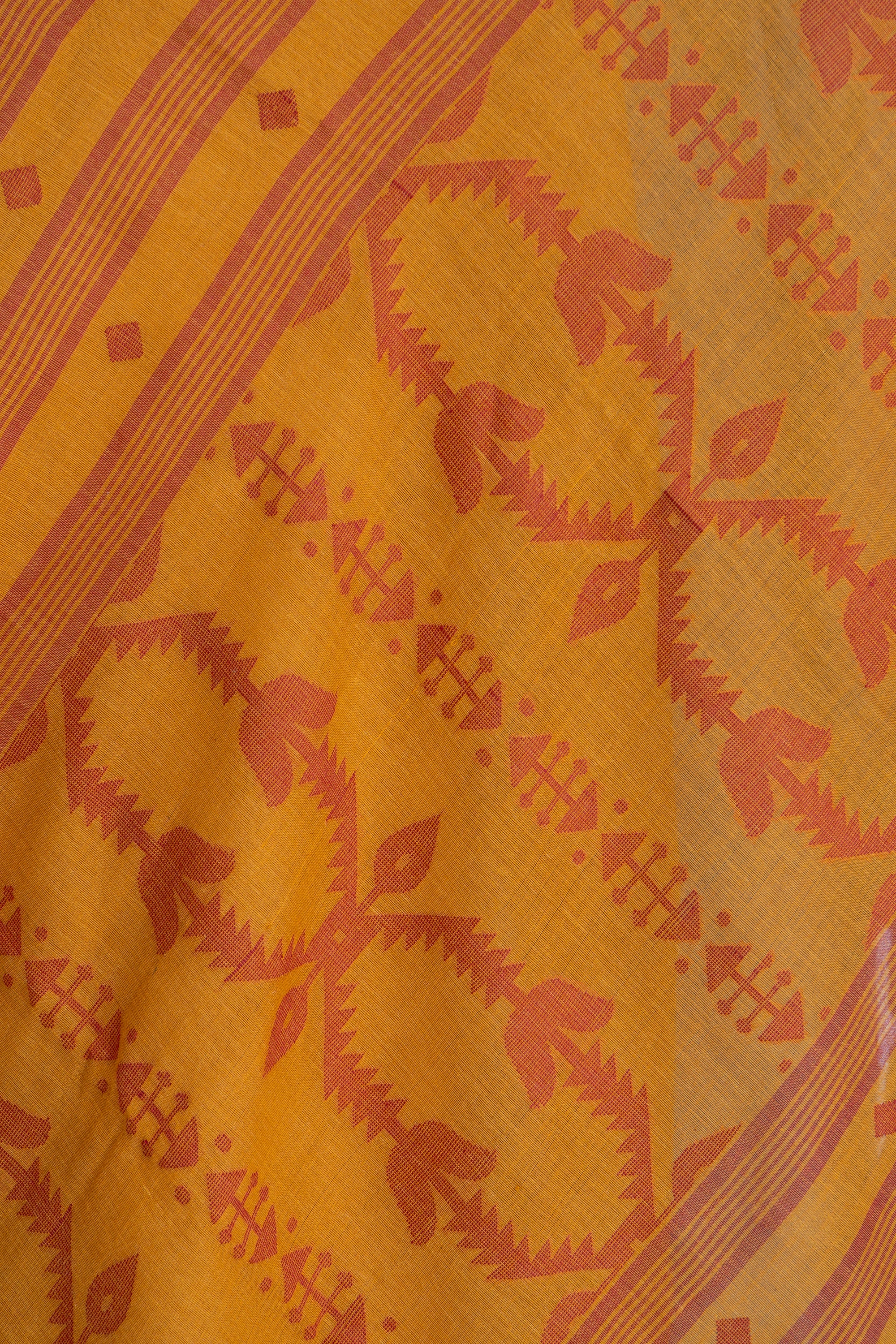 Sunrise orange Handwoven Jamdani Bengal Cotton Saree